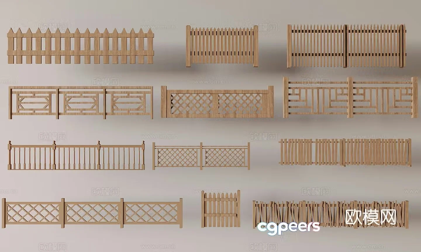 New Chinese-style fence guardrail solid wood railing fence fence garden wooden fence fence 3D model
