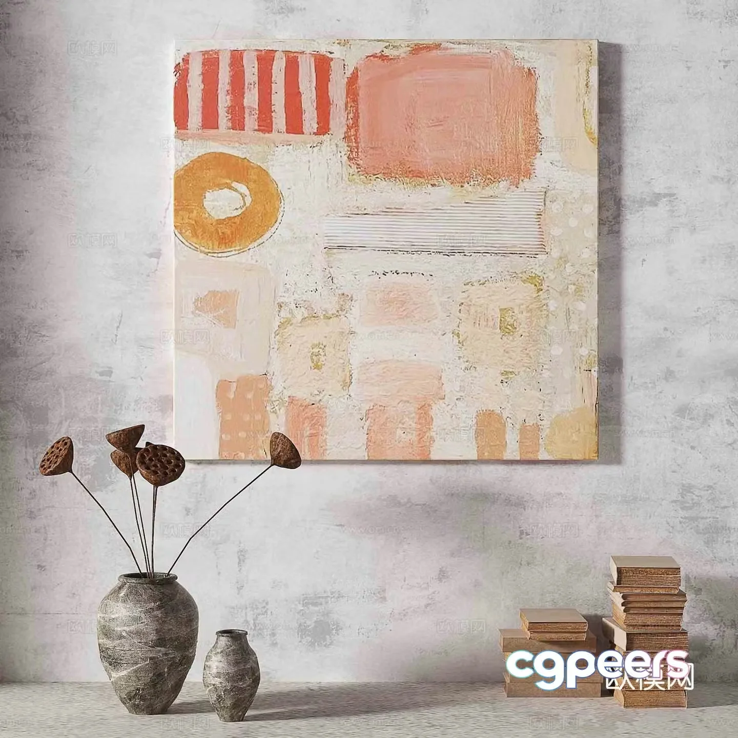 Wabisa retro texture abstract decorative painting 3d model