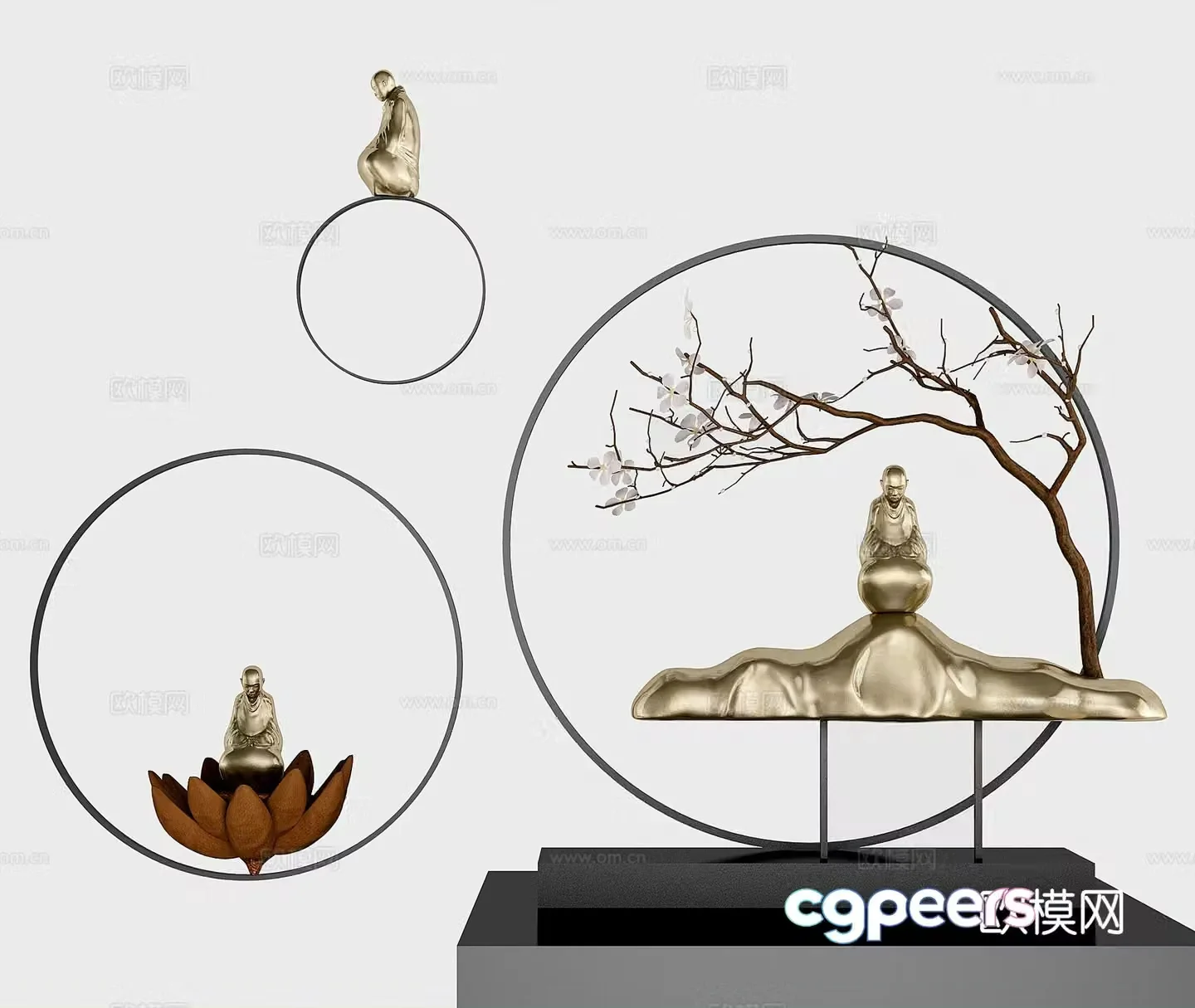 Chinese Bodhi Lotus Zen Ornament 3D Model