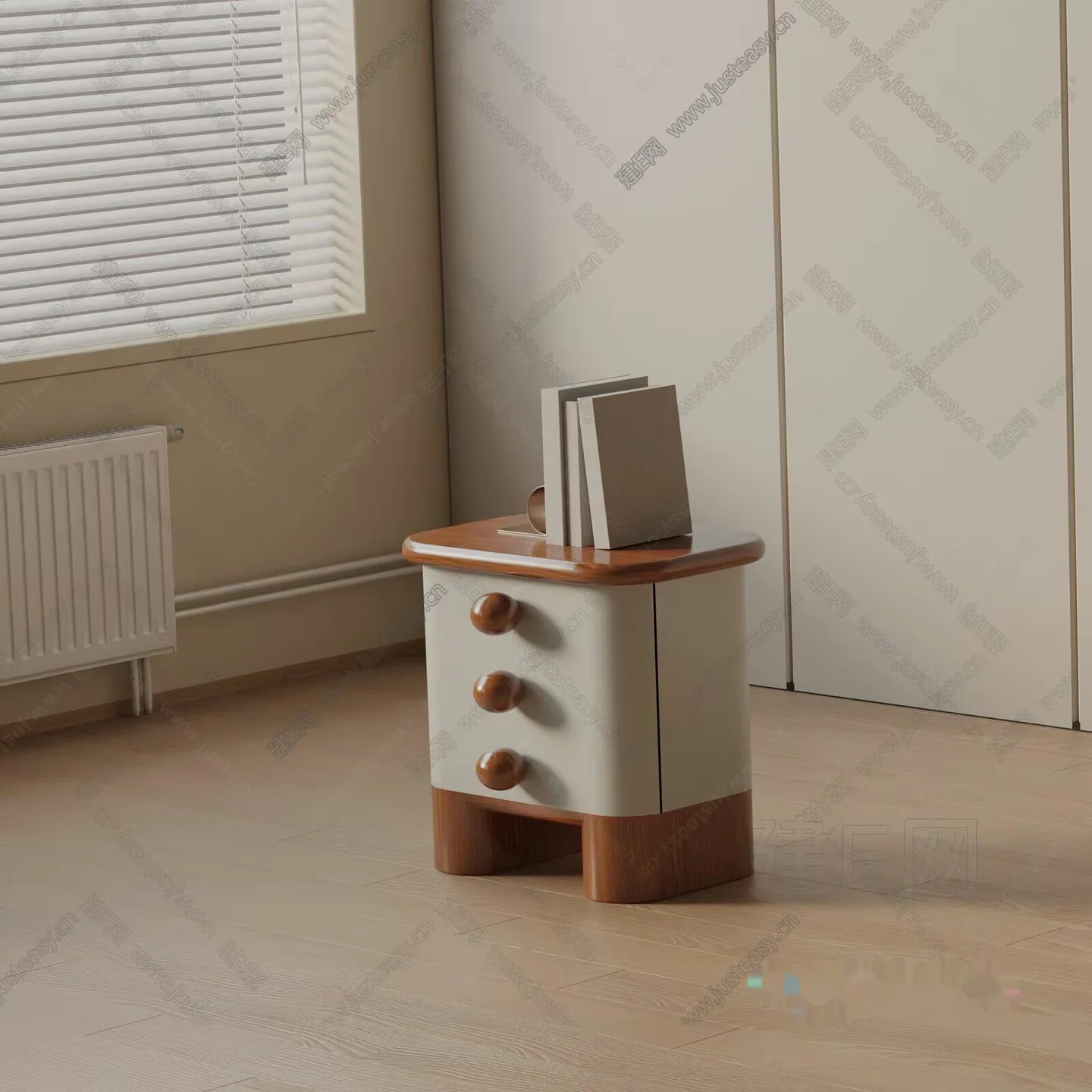A Small White And Brown Nightstand 3D Model – 1850 – VRAY Render