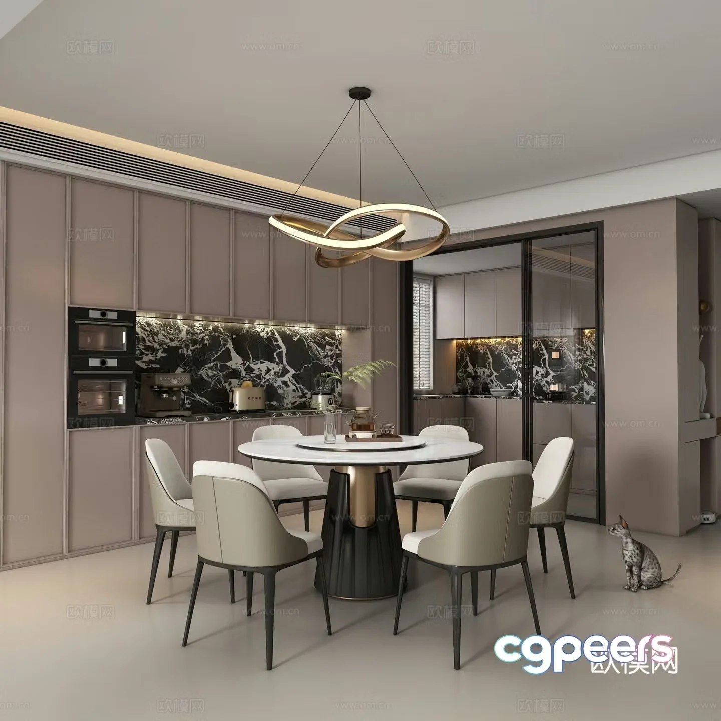 Modern restaurant dining table and chair 3d model