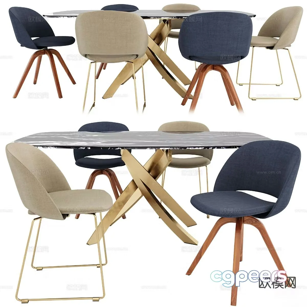 Italian dining table and chairs 3d model