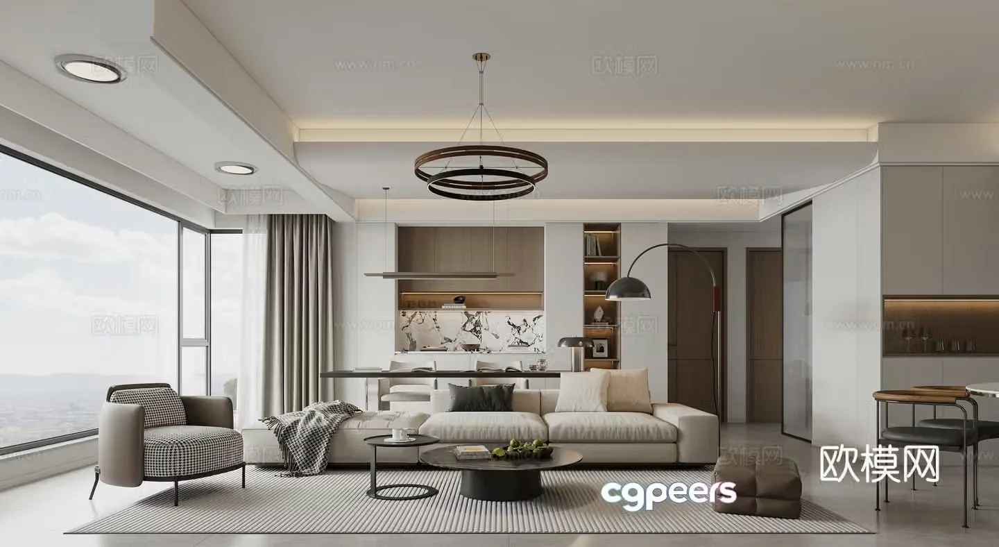 Modern log simple living room study sofa combination 3D model