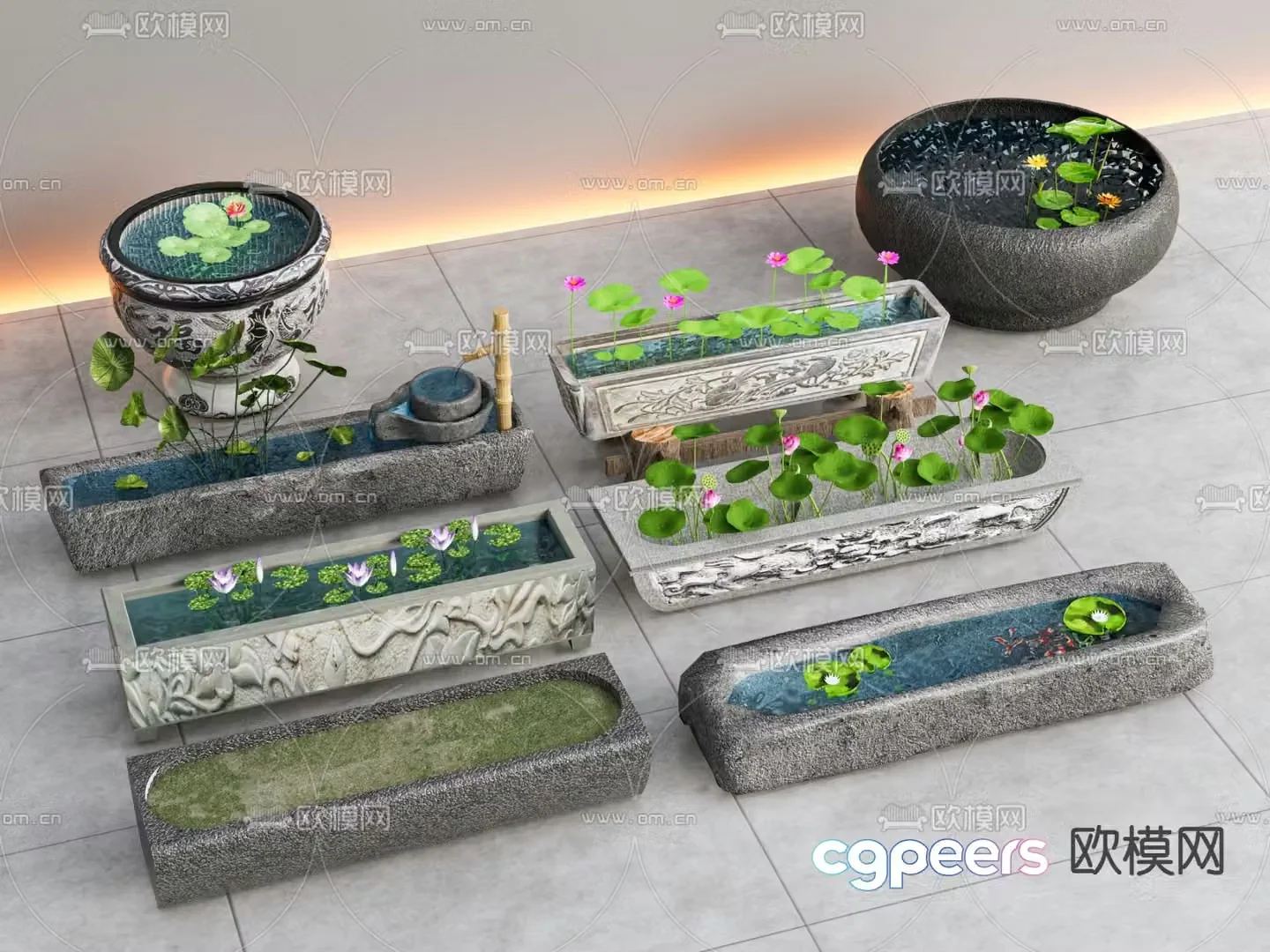New Chinese style courtyard sketch lotus pond 3D model