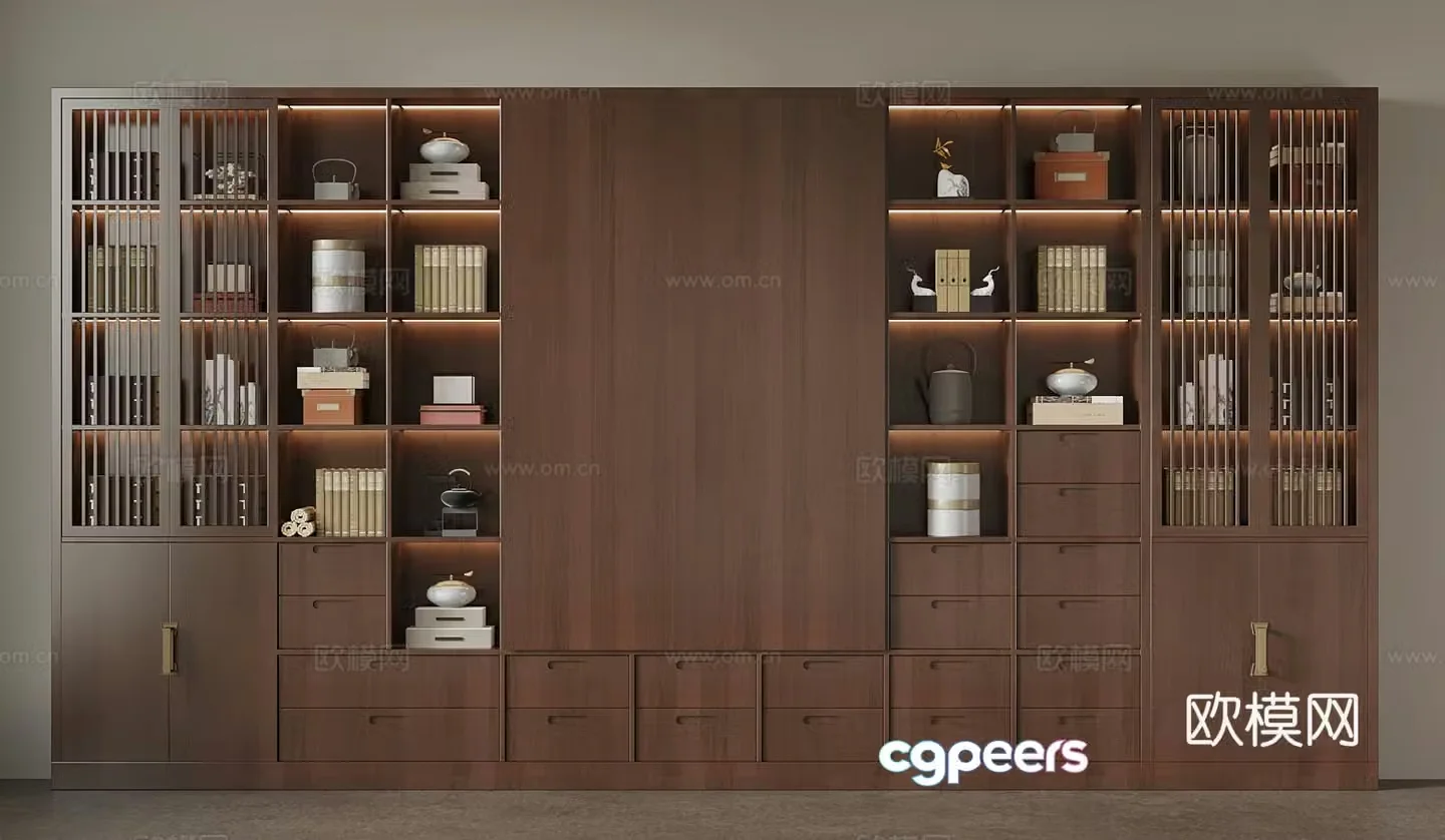 New Chinese style tea cabinet tea set decoration 3D model
