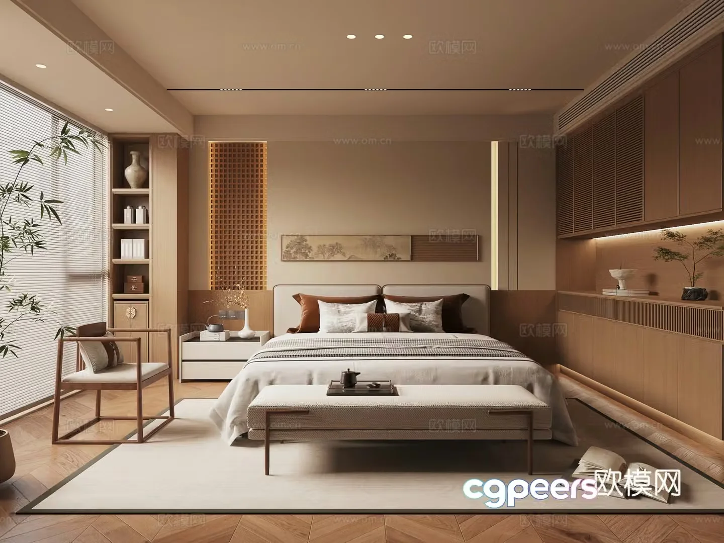 New Chinese style bedroom Song style aesthetic bedroom 3D model