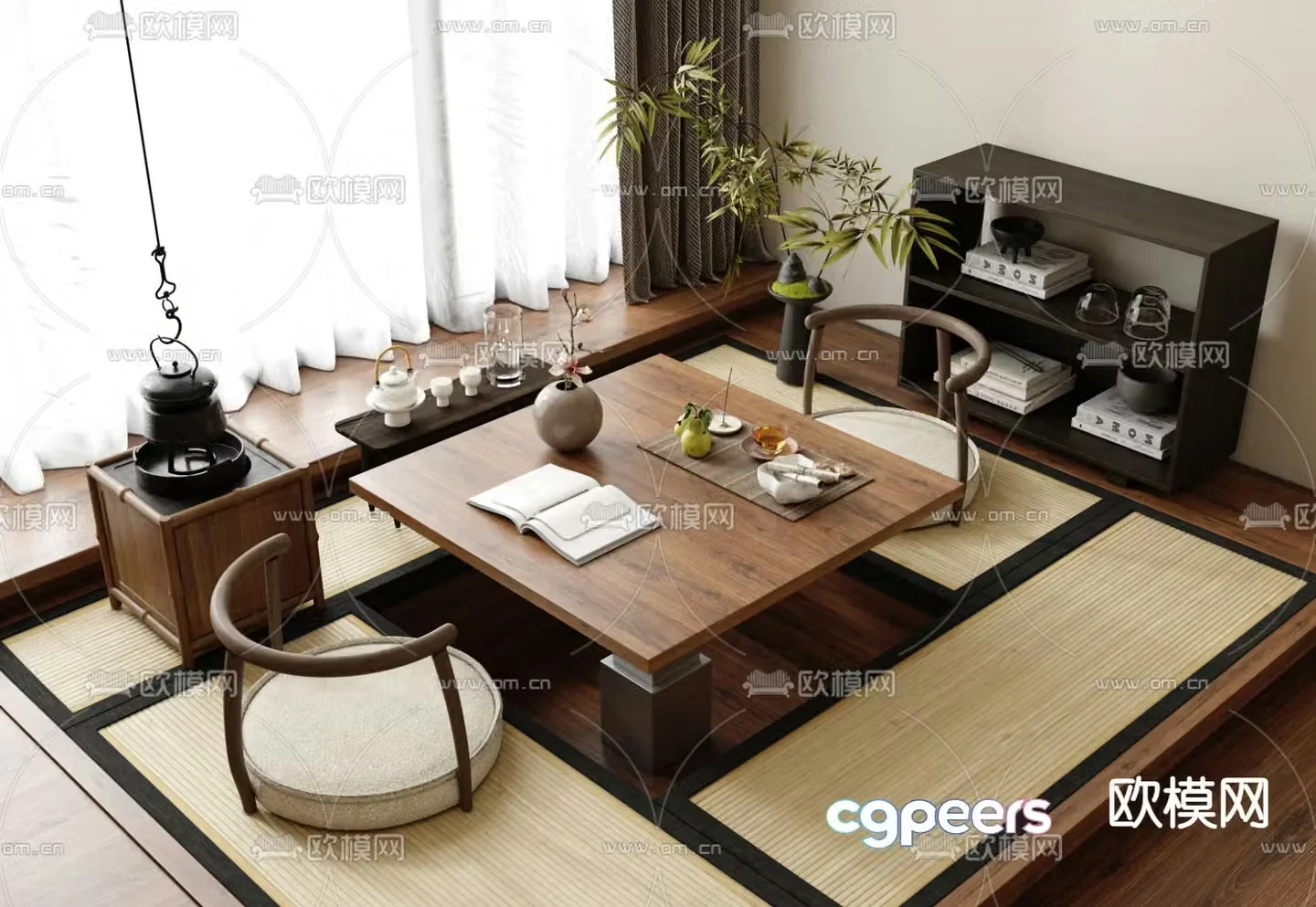 New Chinese style tea table tatami tea table 3d model