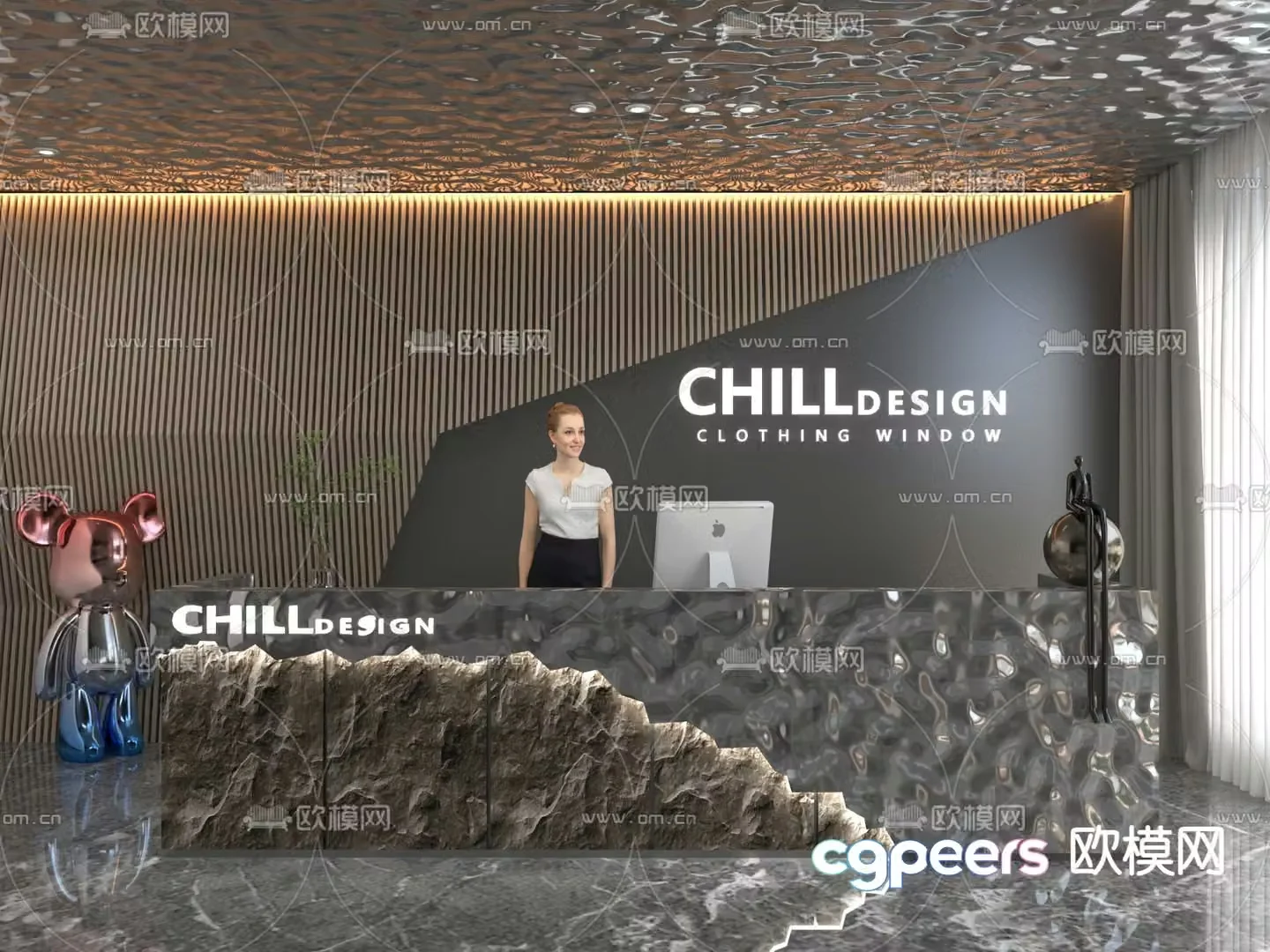 Front desk reception desk service desk 3d model