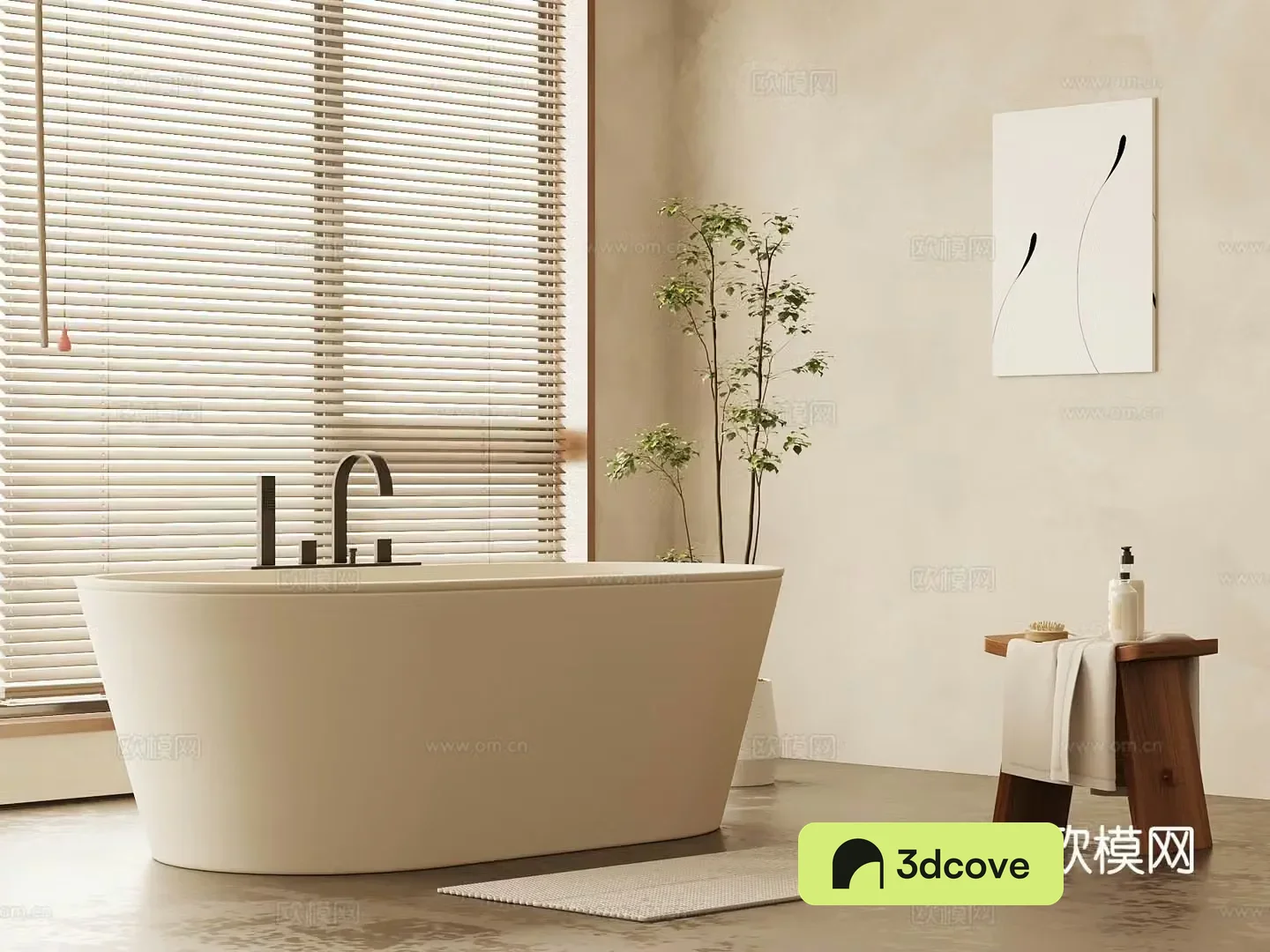 Middle-aged bathtub Bathroom small pieces 3D model