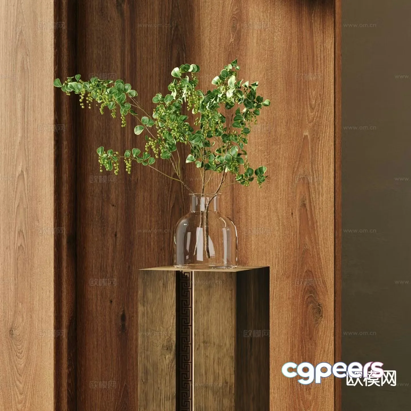 glass vase floral green plant 3d model