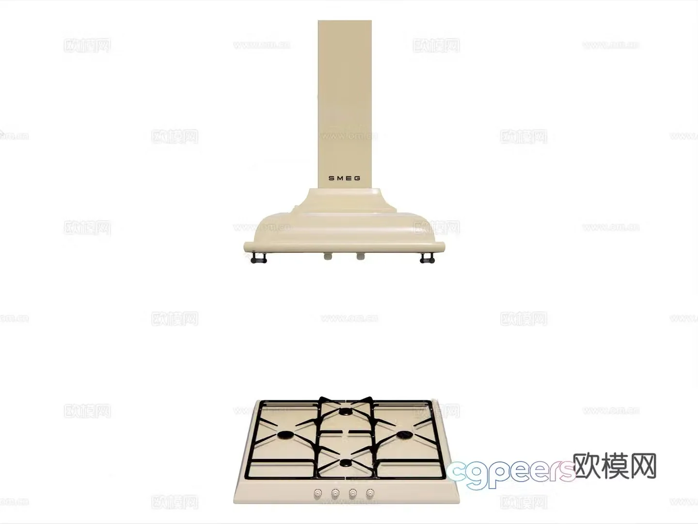 French cream hood stove 3D model 3D model