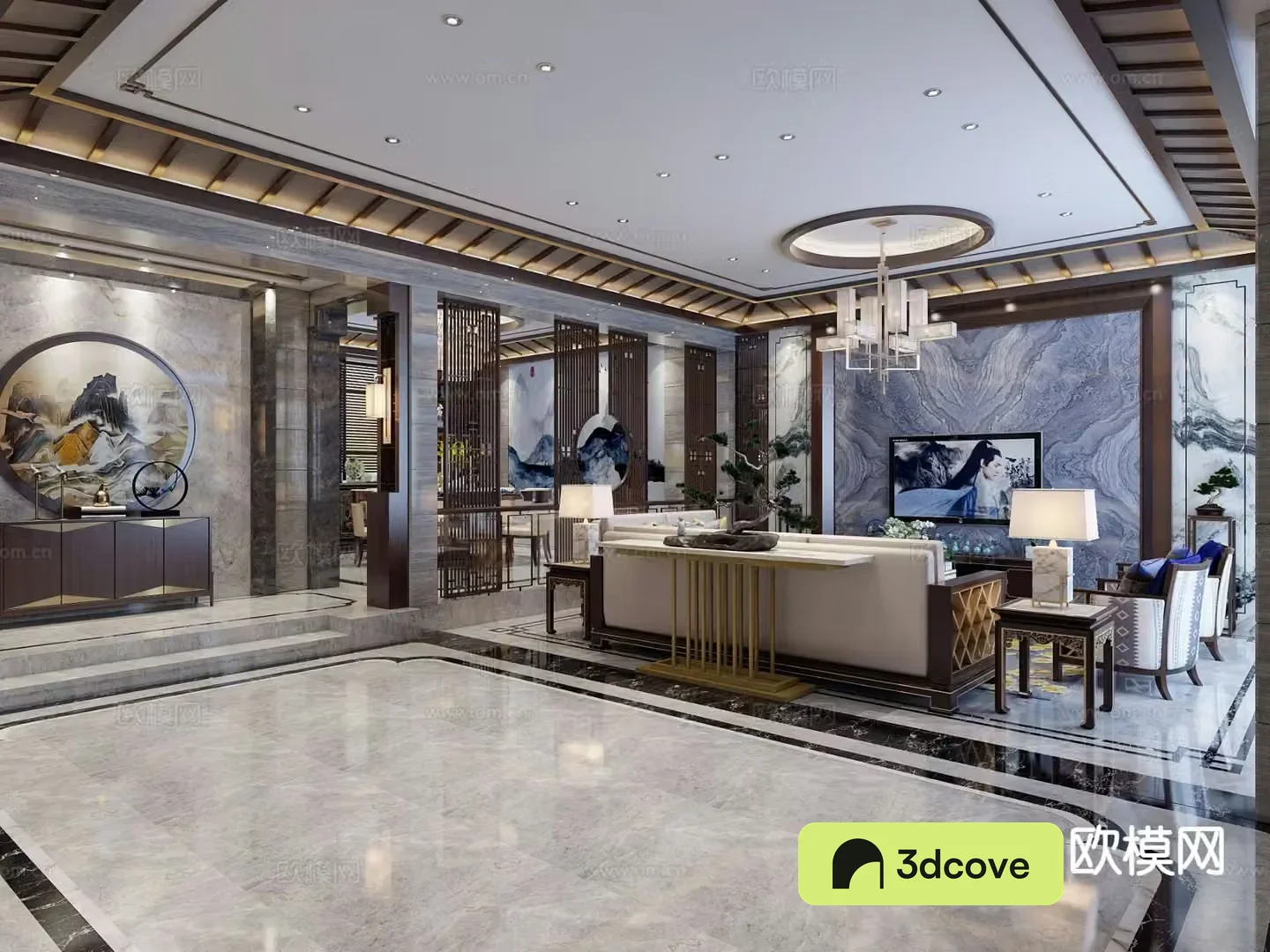 New Chinese style guest restaurant villa living room
