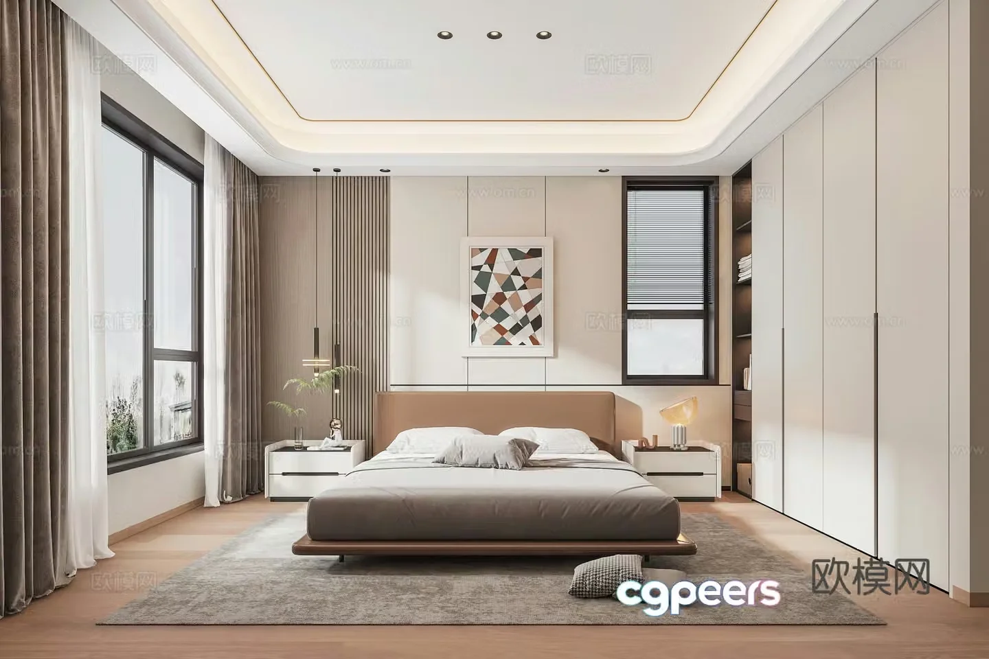 Modern light luxury simple master bedroom 3D model