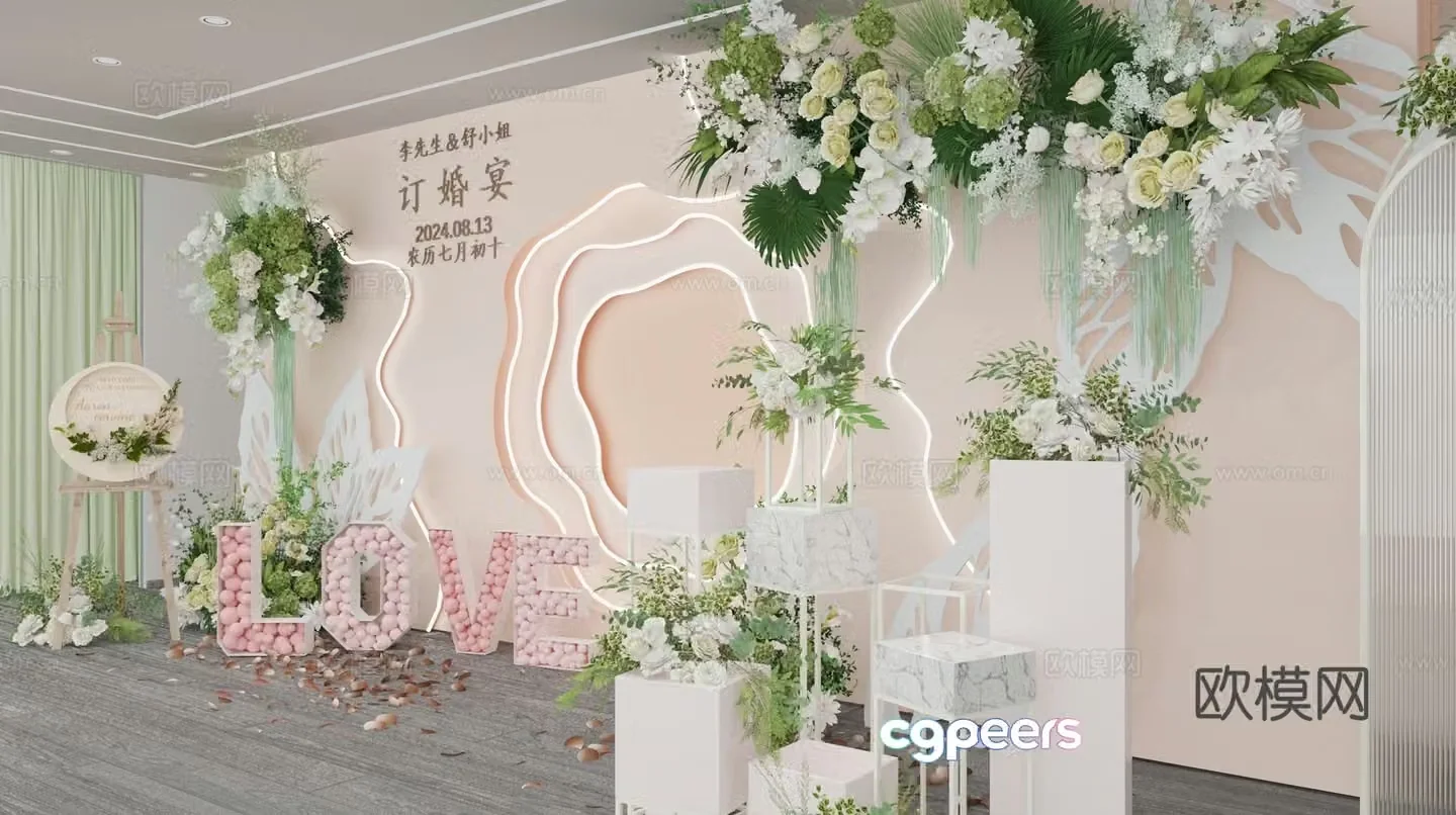 Modern beautiful Chen simple style engagement scene wedding scene live construction flower beautiful Chen 3D model