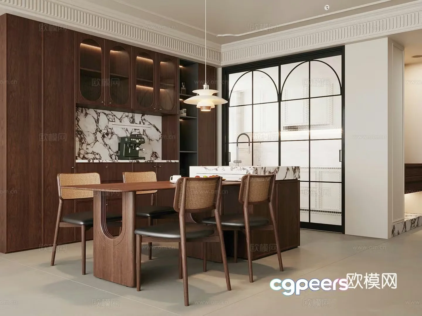 Home Restaurant Jijifeng Restaurant Dining table chair wine cabinet 3D model