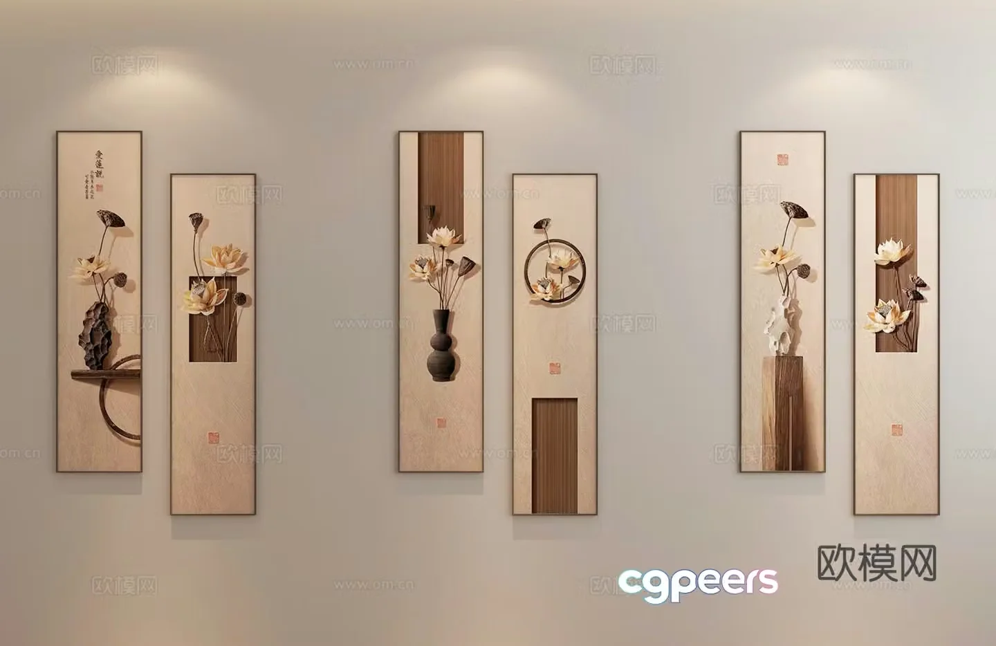 Song style aesthetic hanging painting Chinese style decorative painting Log style combination painting 3D model