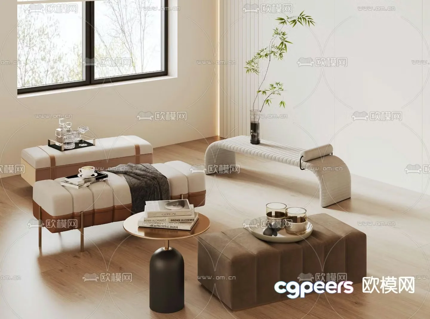 Modern bed end stool sofa stool shoe changing stool 3D model