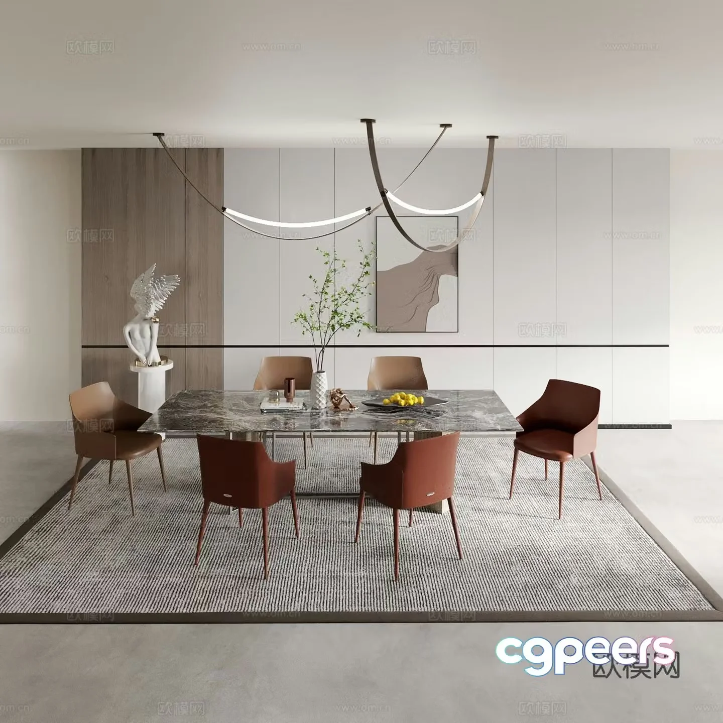 Modern dining table and chairs 3d model