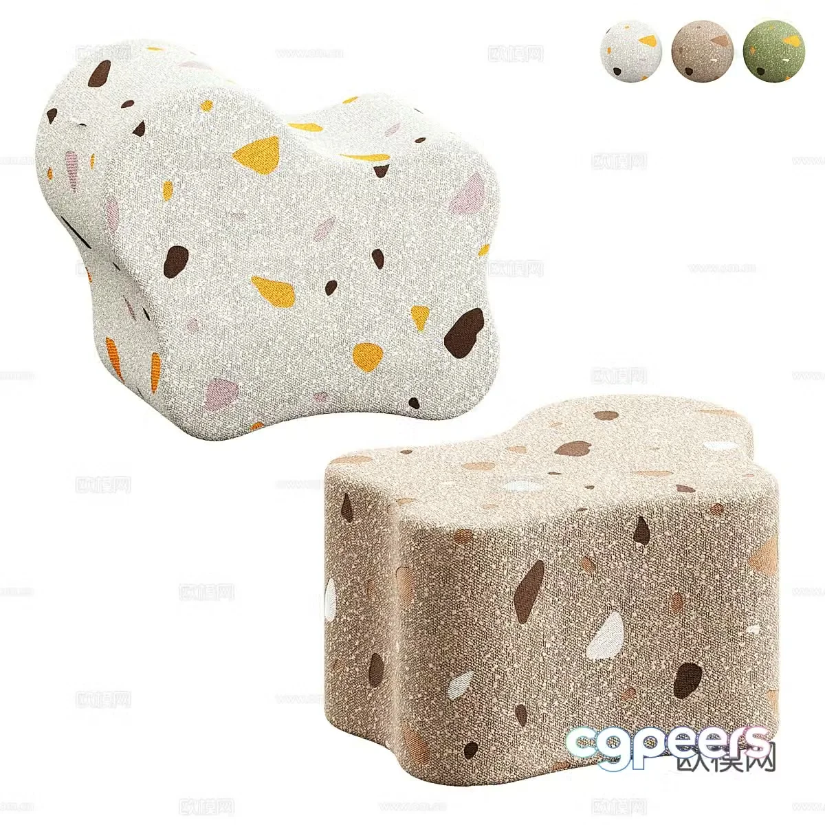 Modern cream style children’s fabric stool 3D model