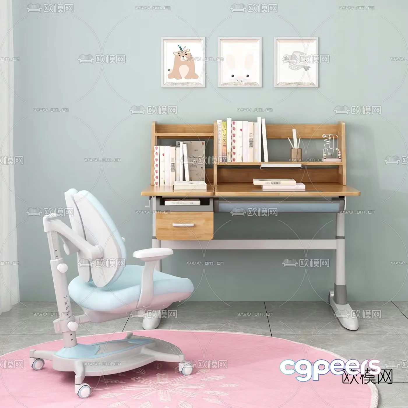 Nordic children’s desk and chair 3d model