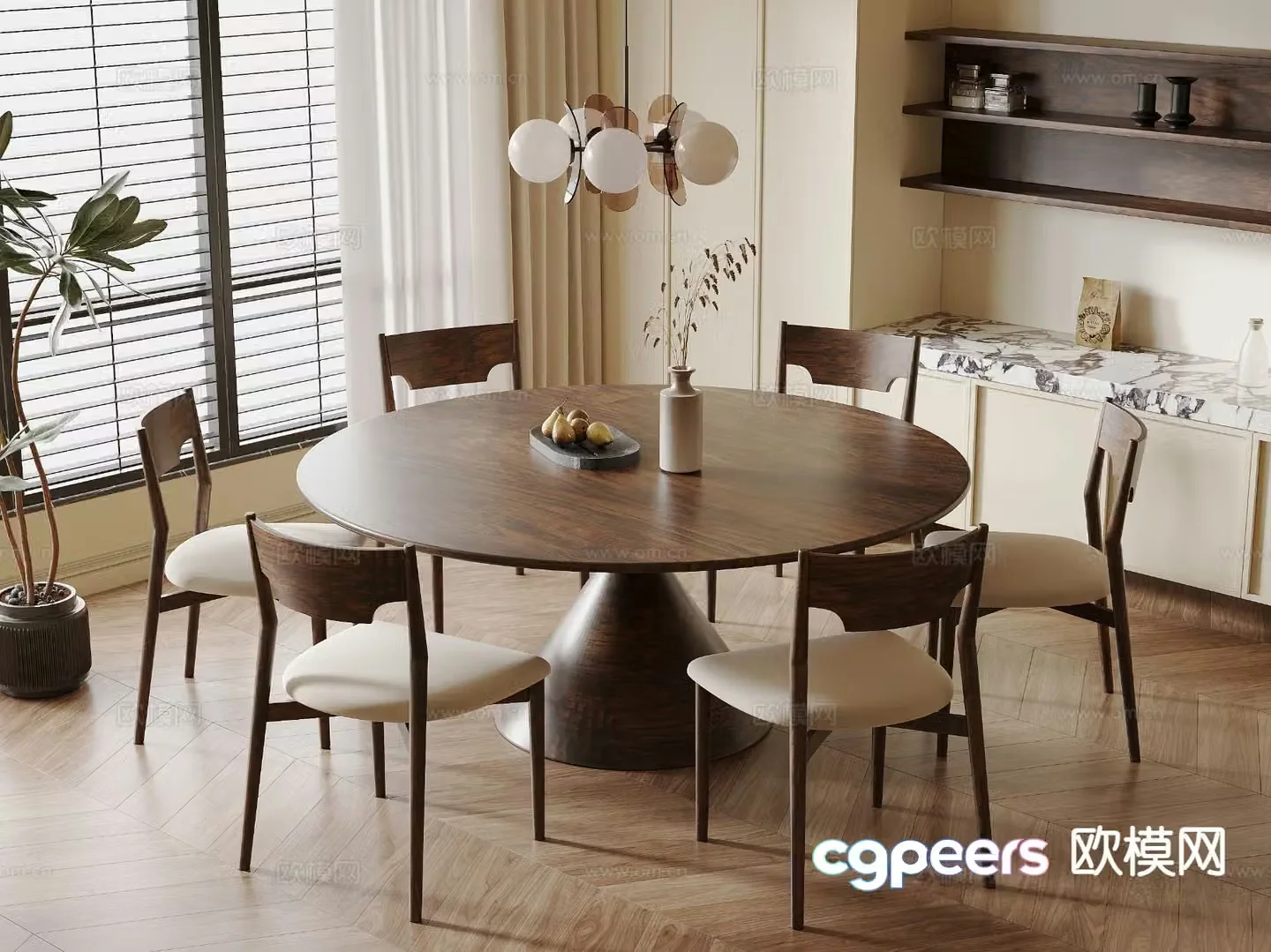 Medieval style dining table and chairs round dining table 3D model