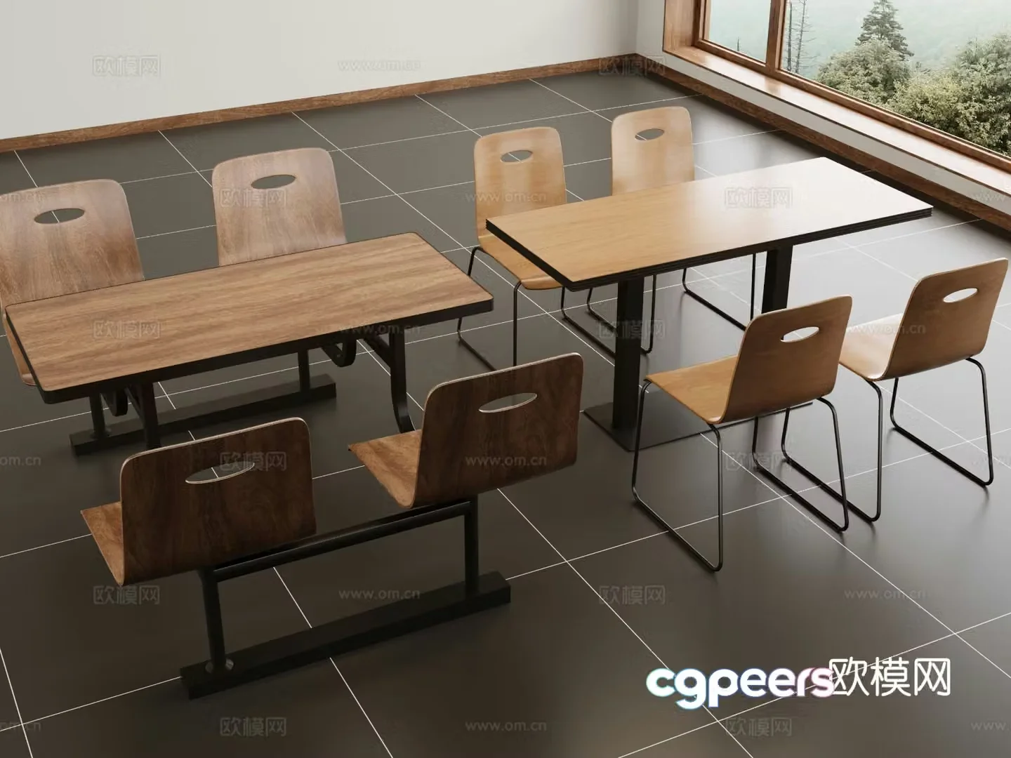 Modern canteen tables and chairs dining table and chairs 3d model