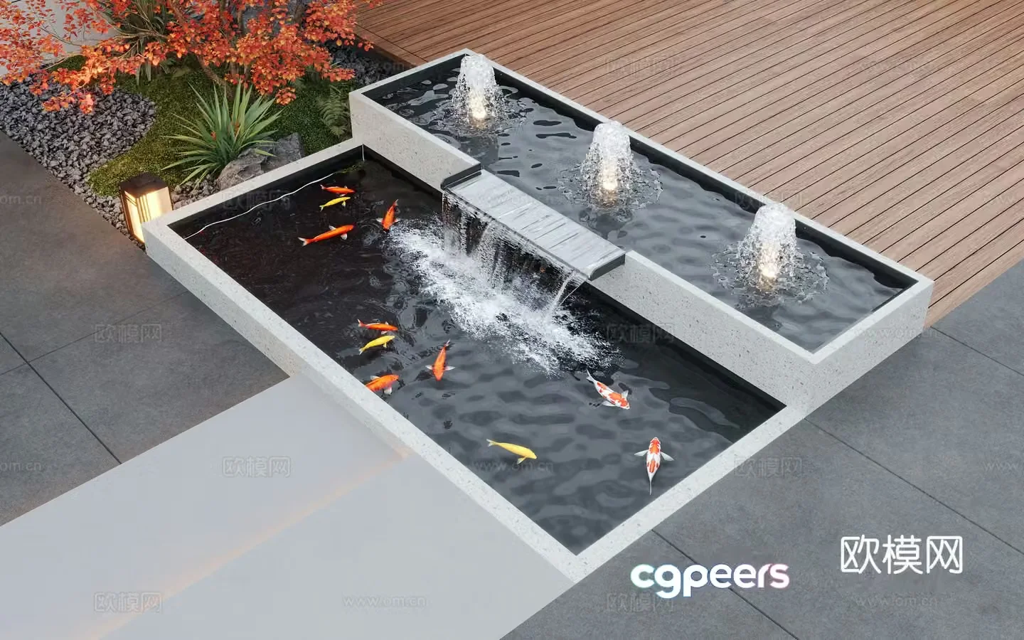 Modern courtyard landscape courtyard garden garden water view water view wall 3d model