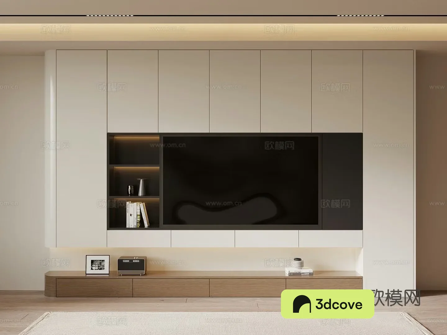 Modern creamy TV cabinet full wall TV cabinet TV background wall