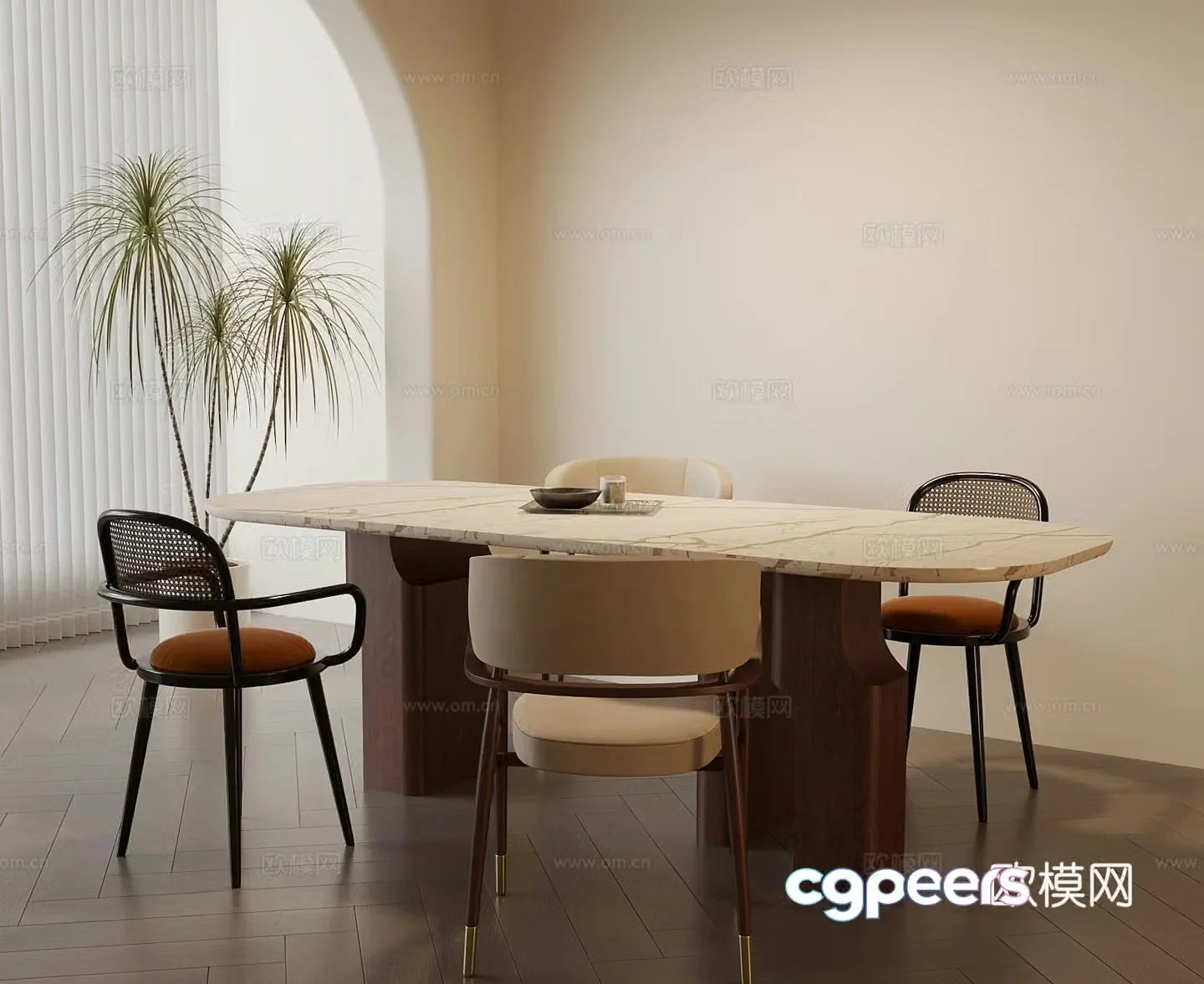 Medieval style dining table and chairs 3d model