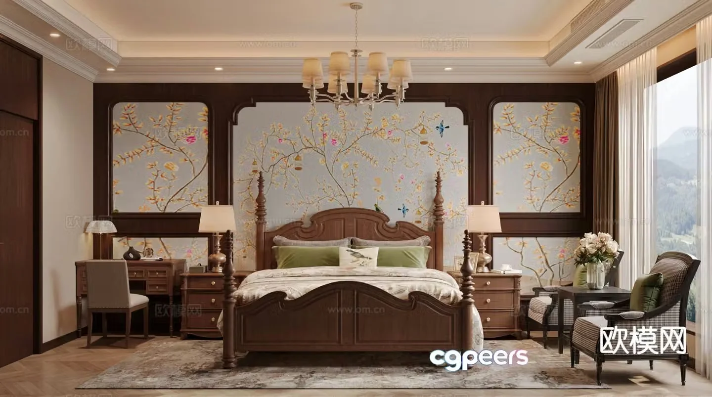 American style bedroom master bedroom 3d model