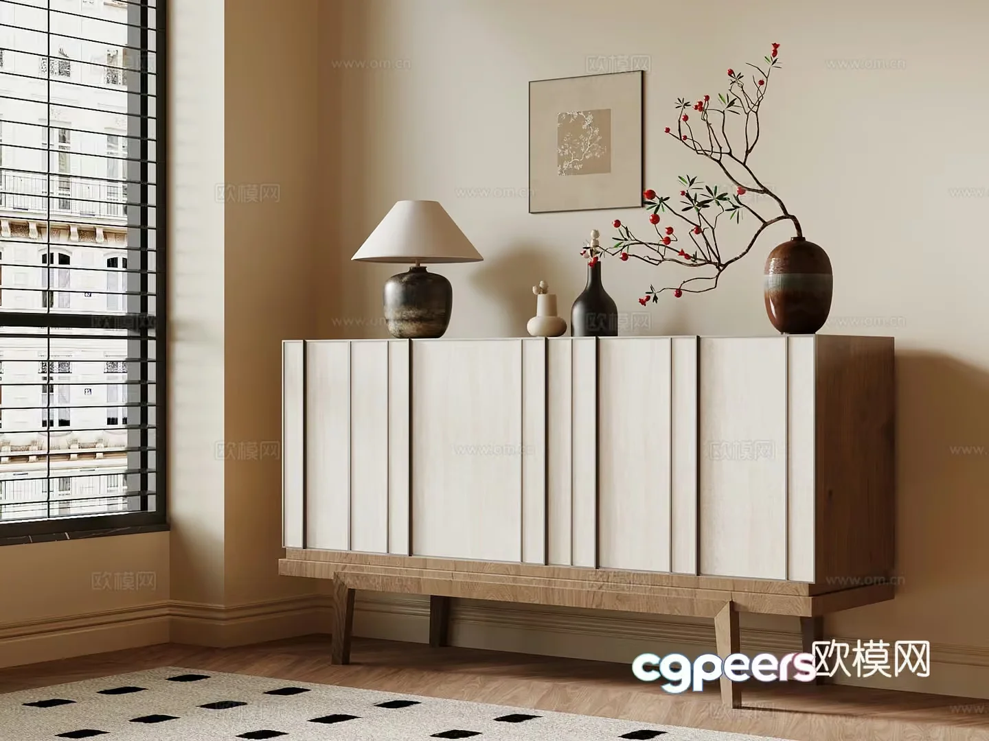Modern Minimalist Sideboard 3D Model – 18634 – VRAY Render