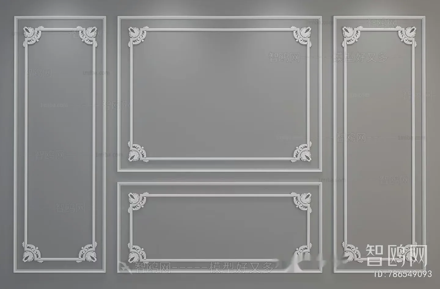 A Set Of Decorative Frames With A Gray Background And White Designs 3D Model – 16576 – VRAY Render