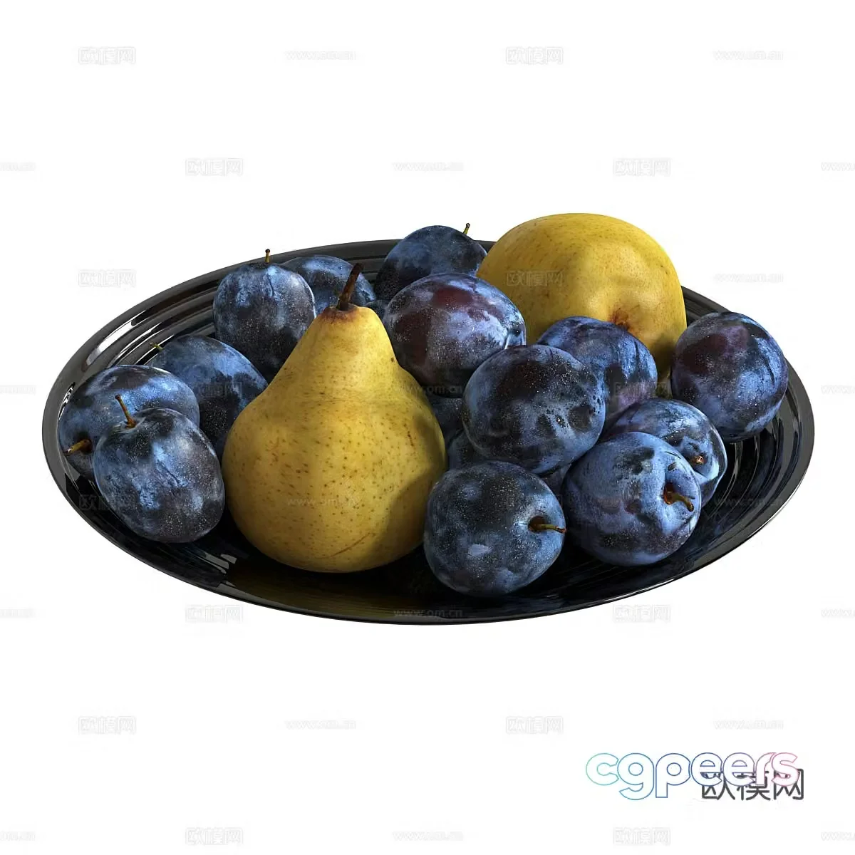 fruit plate plums pear prune 3d model