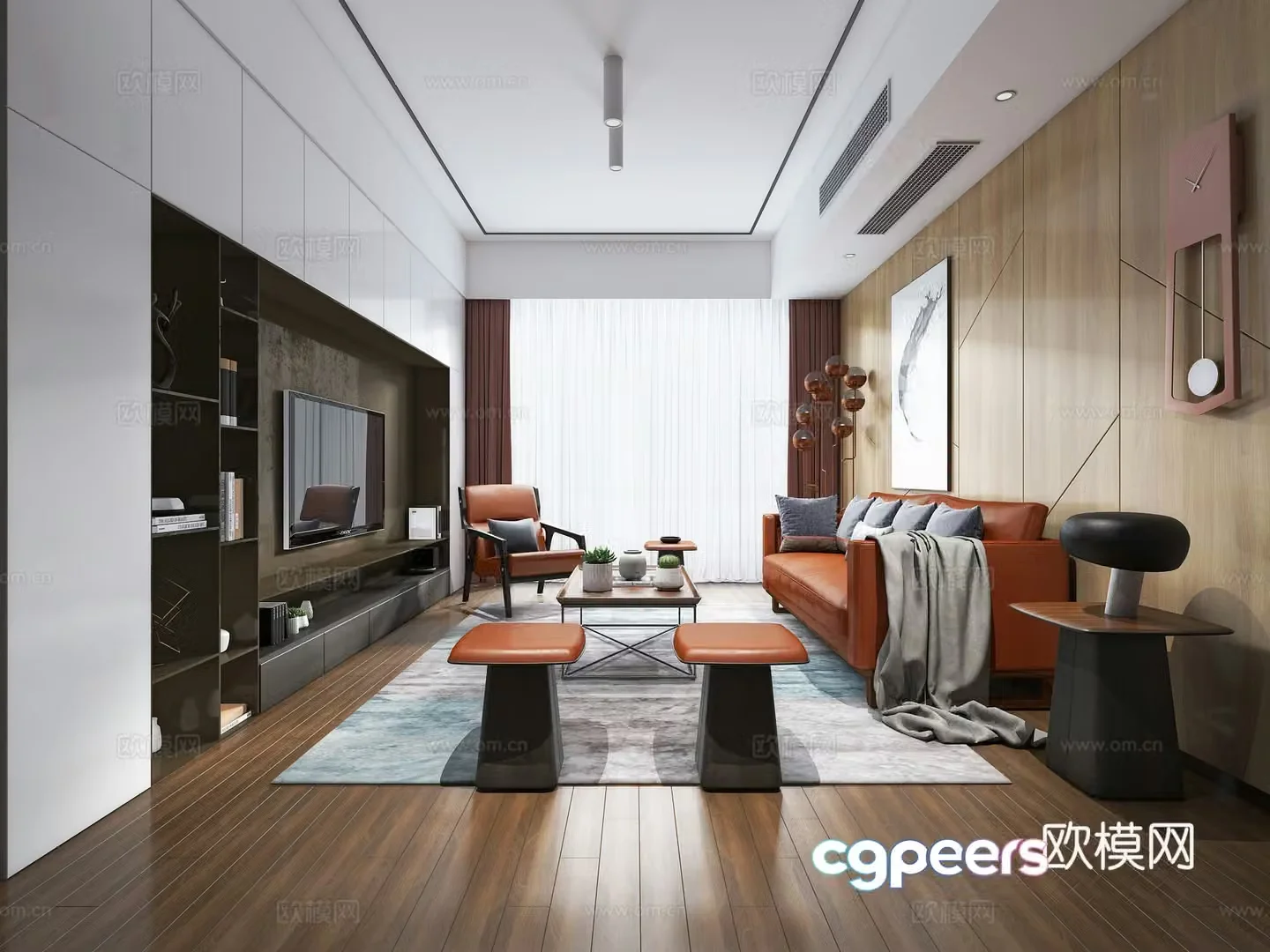 Modern living room sofa coffee table stool desk lamp 3d model