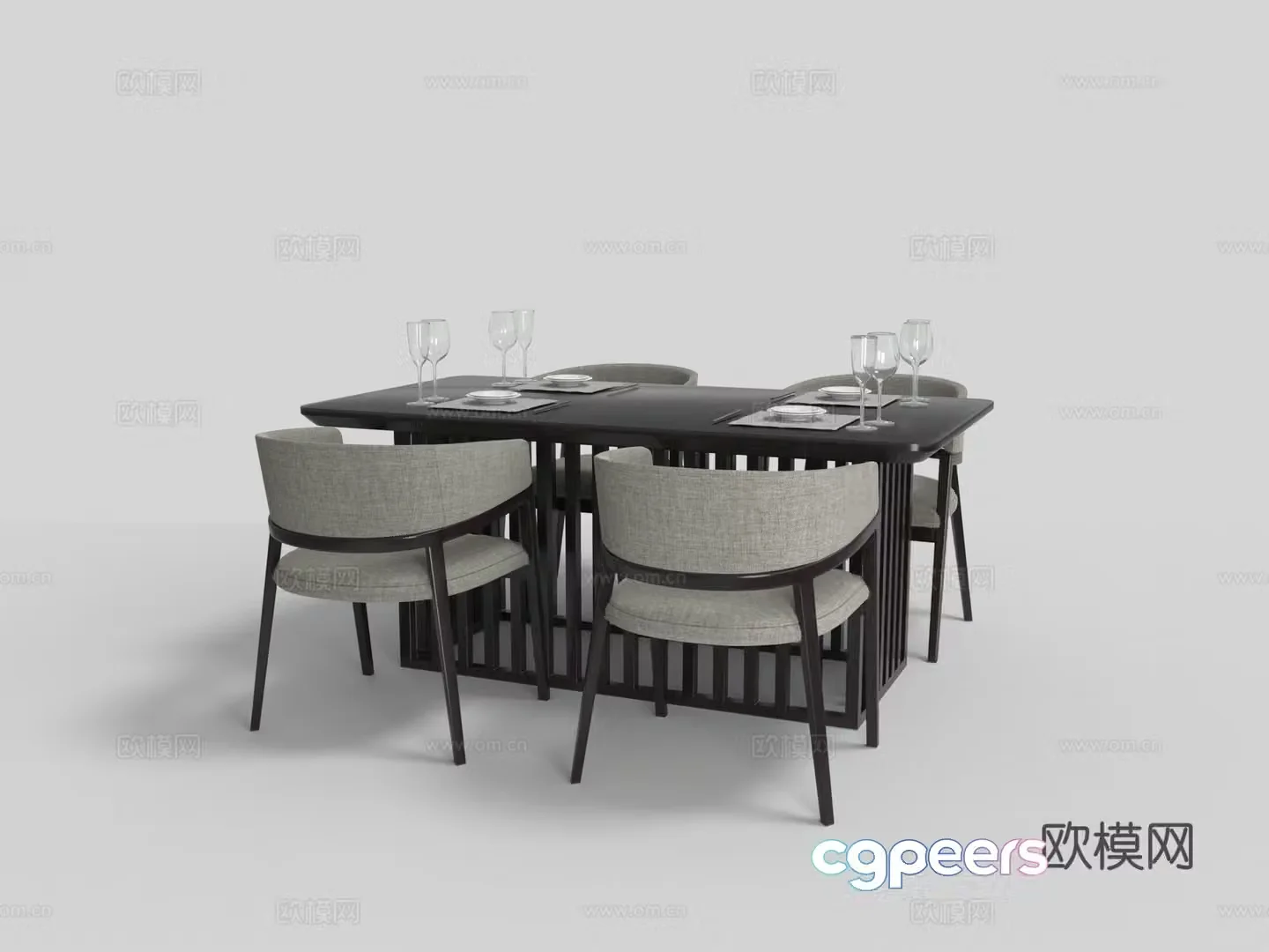 Chinese mahogany dining table and chair combination 3D model