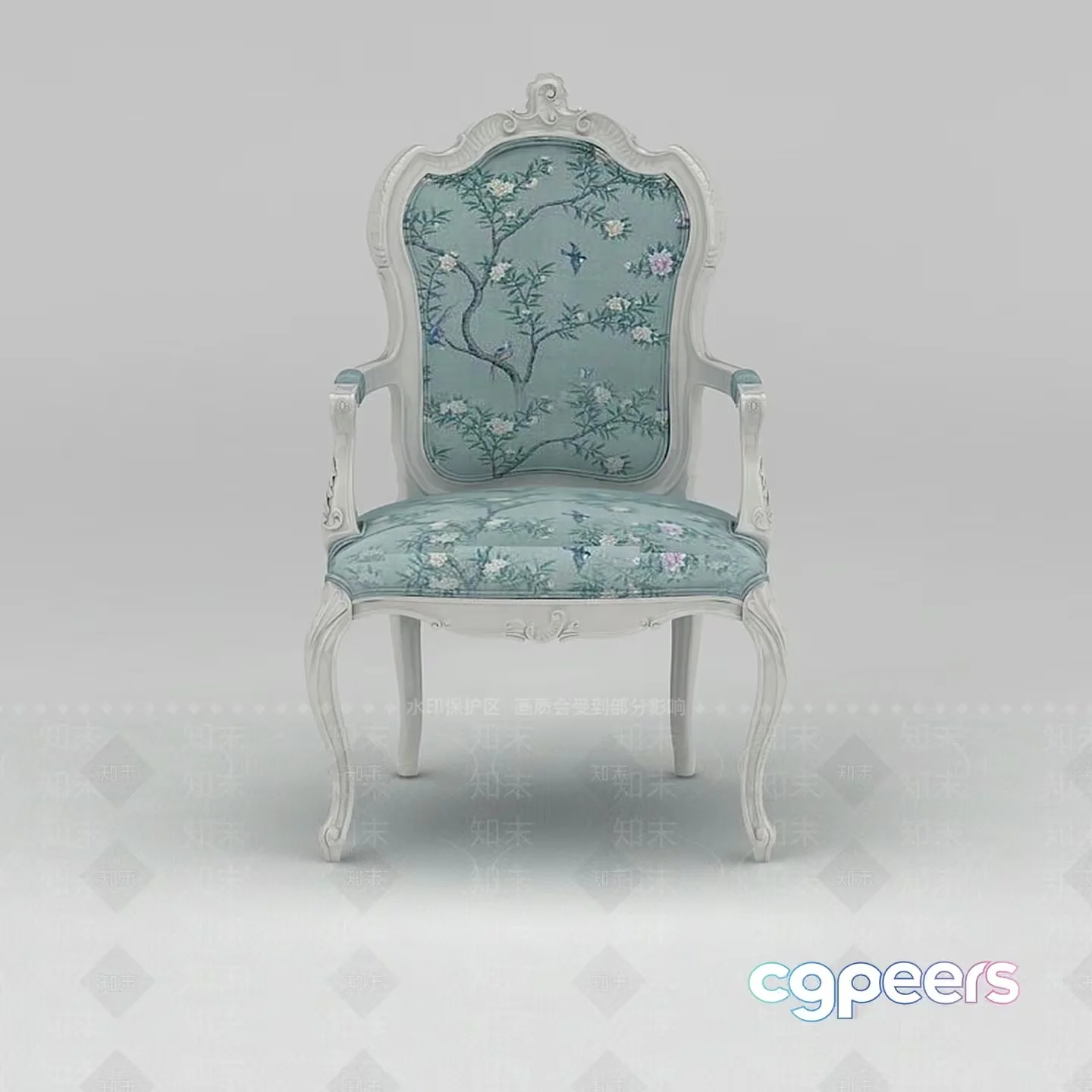 Wooden Chair With Floral Upholstery 3D Model – 16030 – VRAY Render