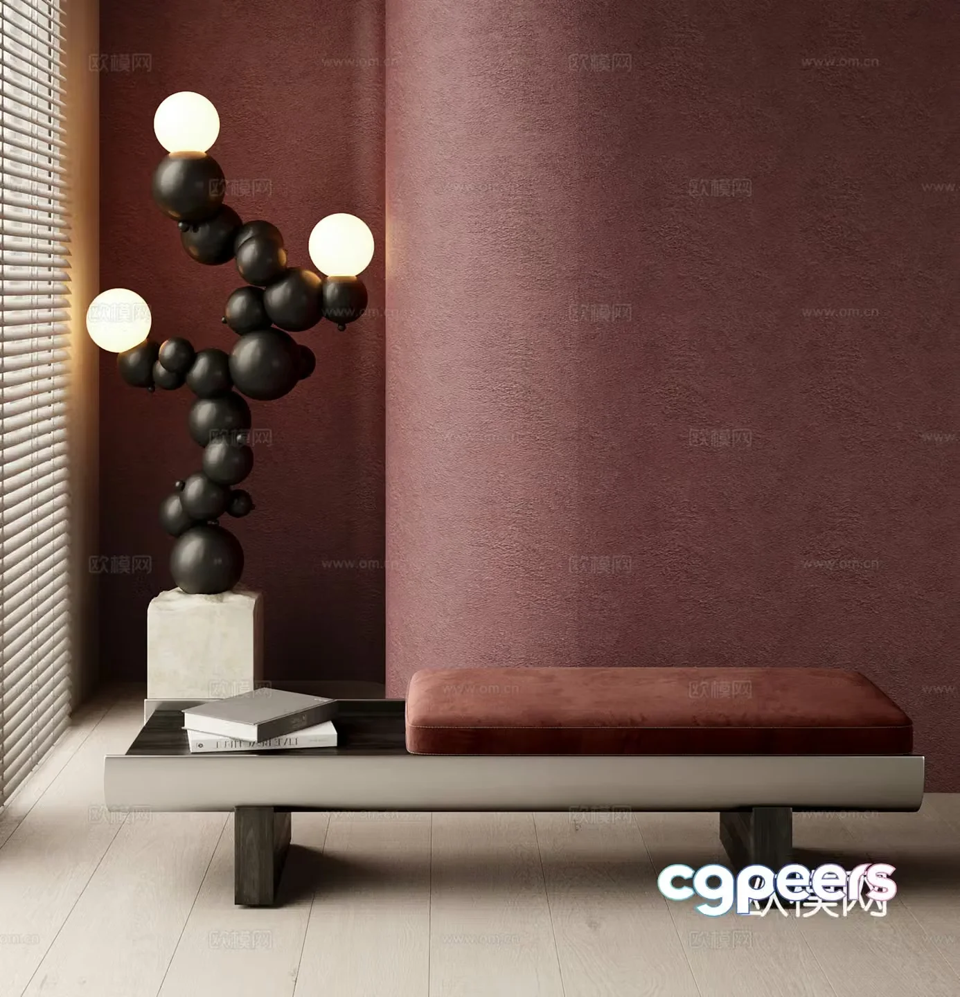 Minotti Modern Italian sofa stool bench metal bench artistic floor lamp 3d model