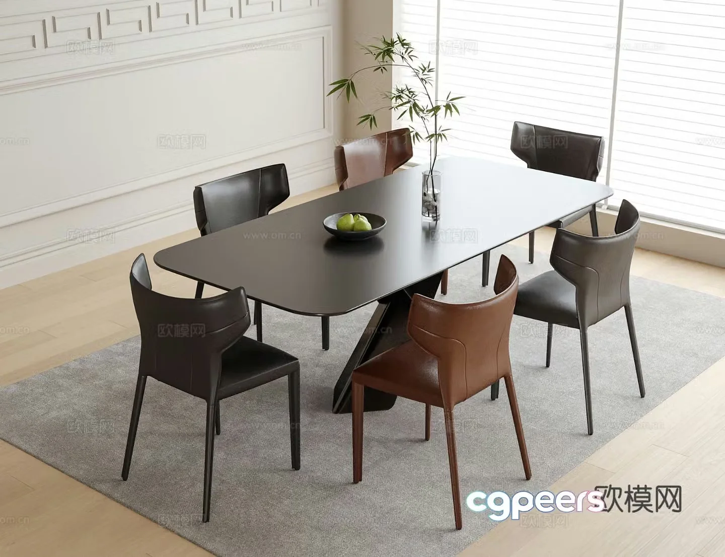 Italian dining table and chairs strip dining table 3D model