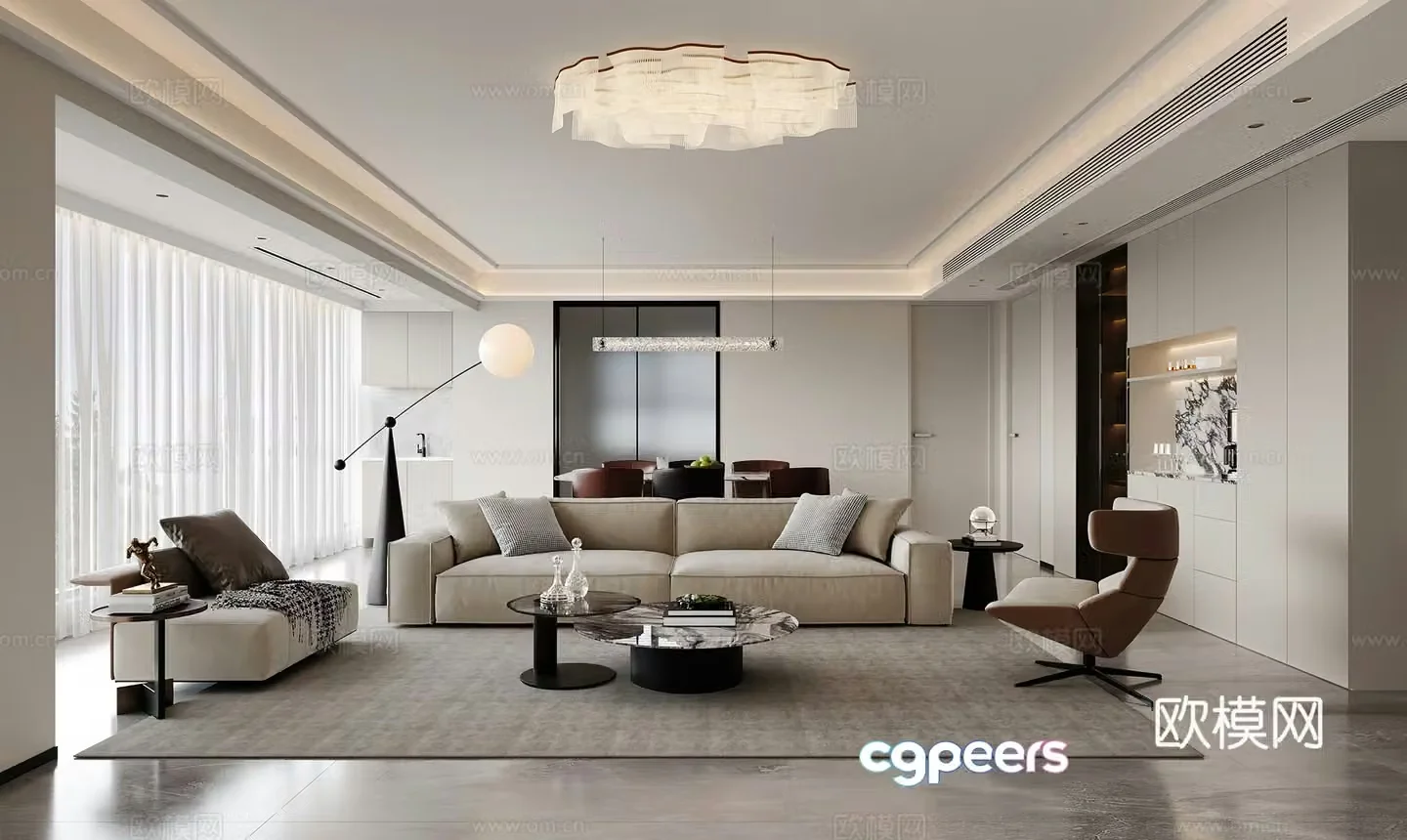 Modern living and dining room combination sofa leisure chair side table corner table floor lamp modern living room 3D model