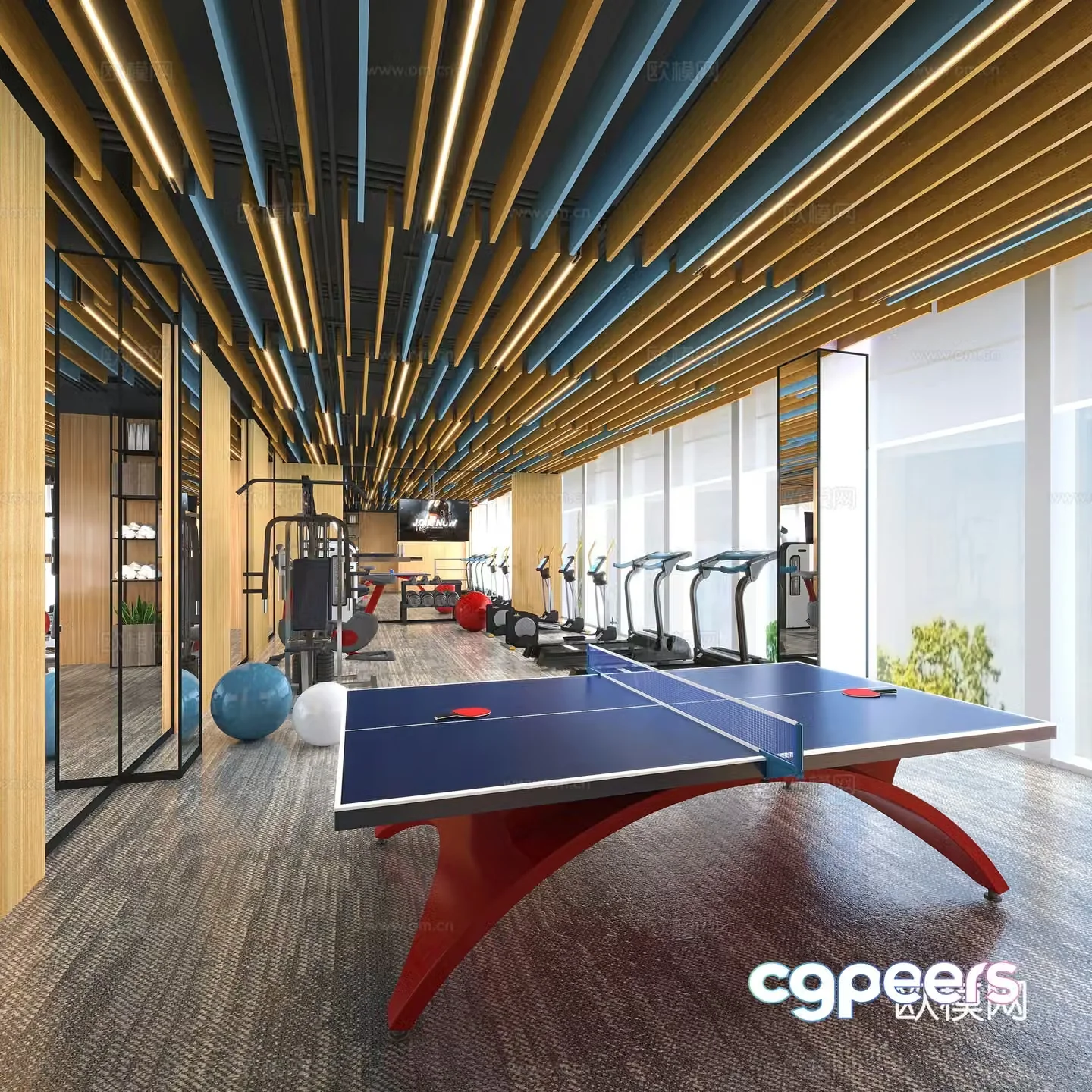 Modern gym table tennis room 3d model
