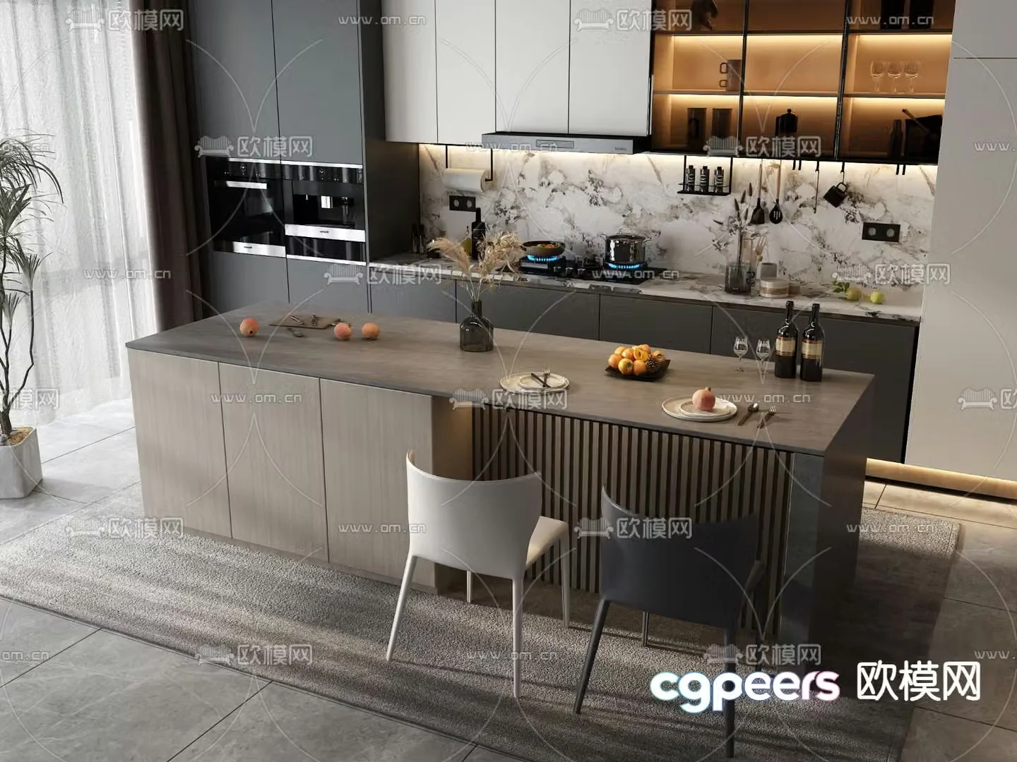 Modern cabinet island table 3d model