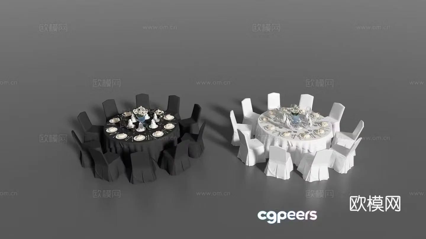 Modern banquet table dinner table round dining table and chairs 3d model