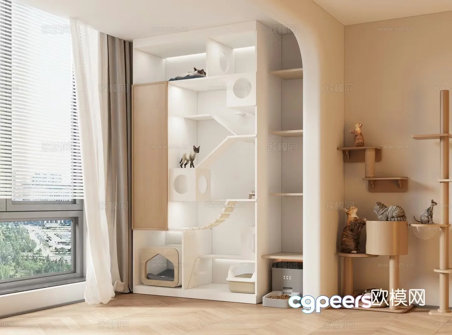 Modern cat crawler cat nest cat feeder pet cabinet 3d model