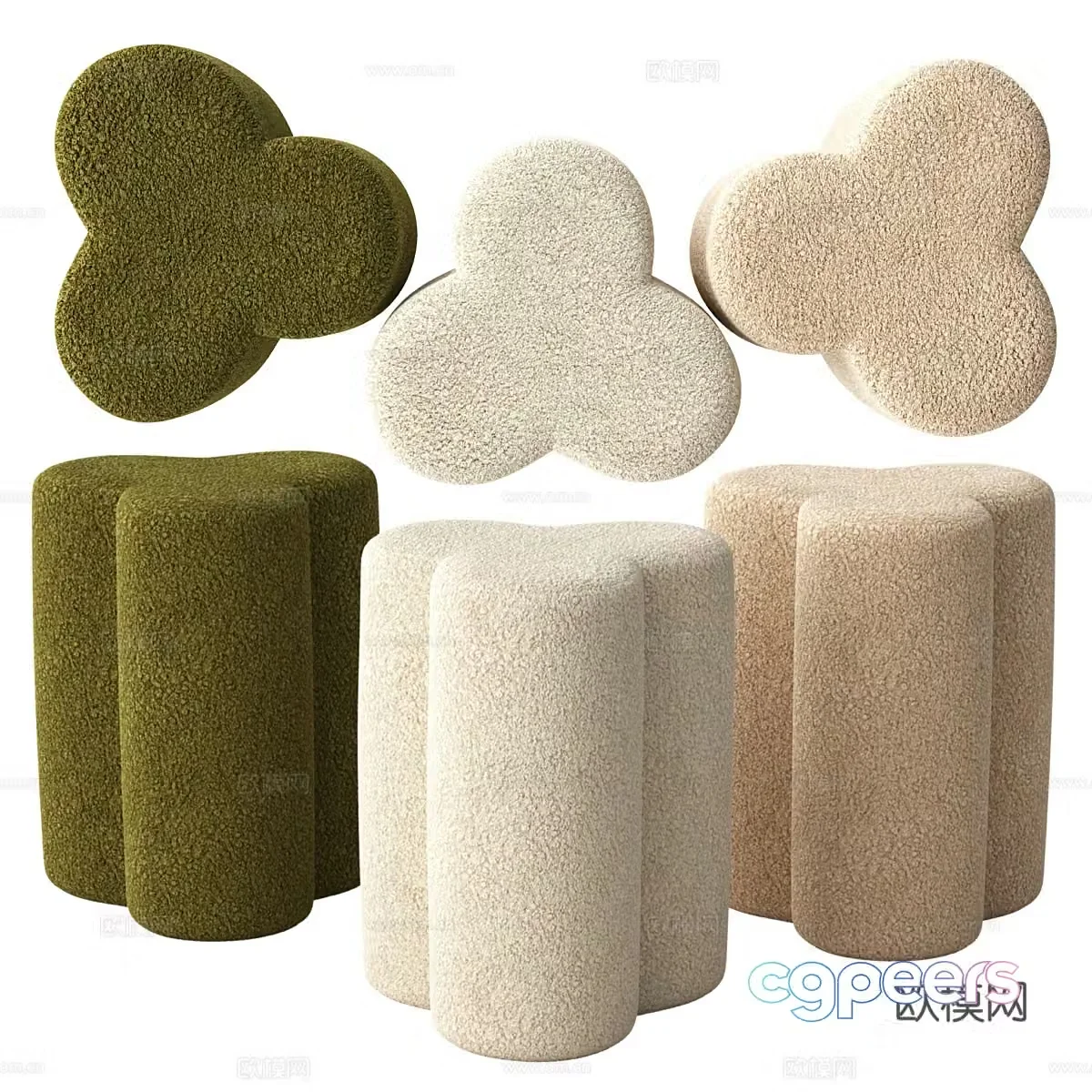 Modern cream style sofa stool 3d model