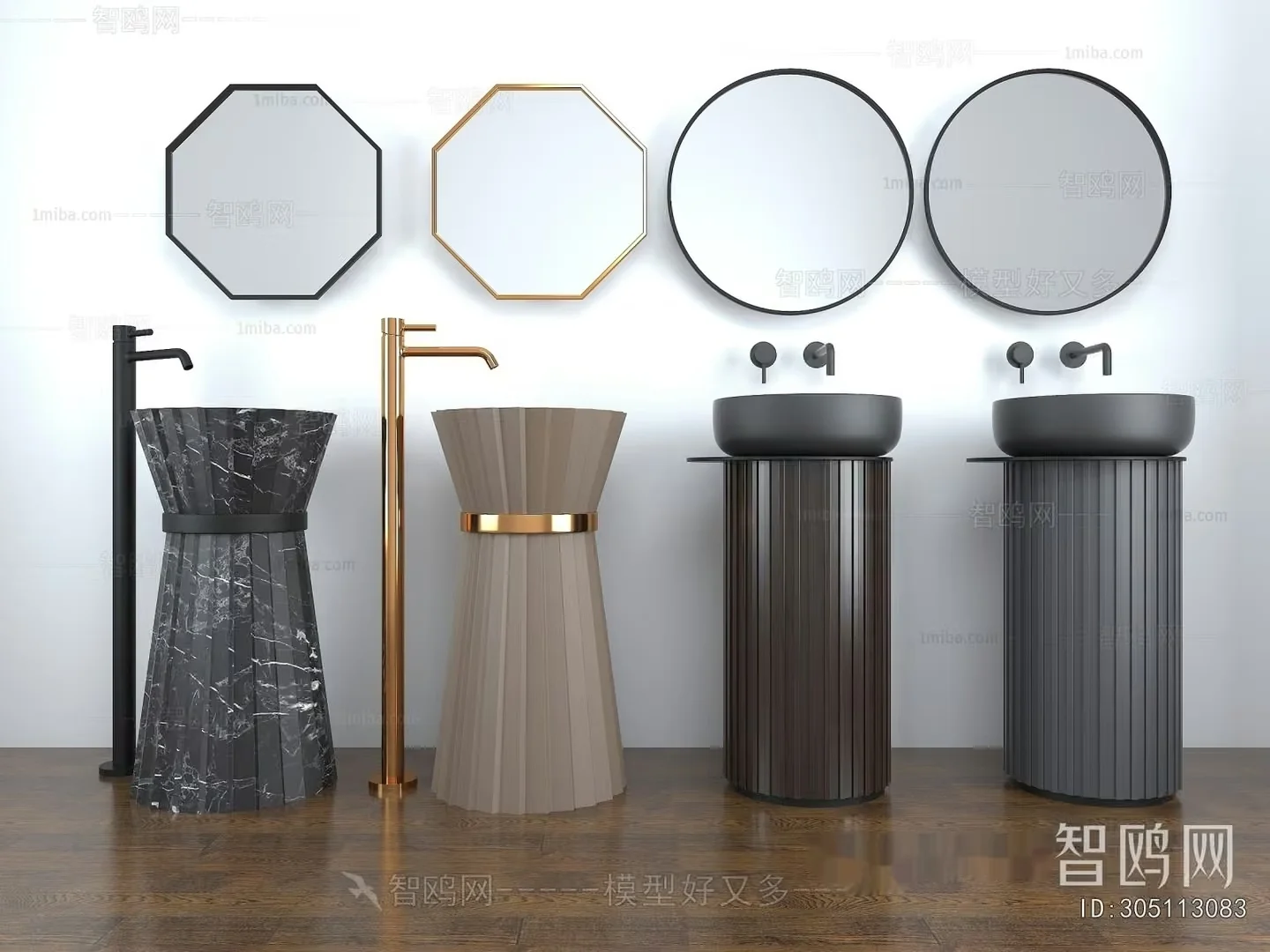 A Collection Of Modern Bathroom Fixtures 3D Model – 17383 – VRAY Render