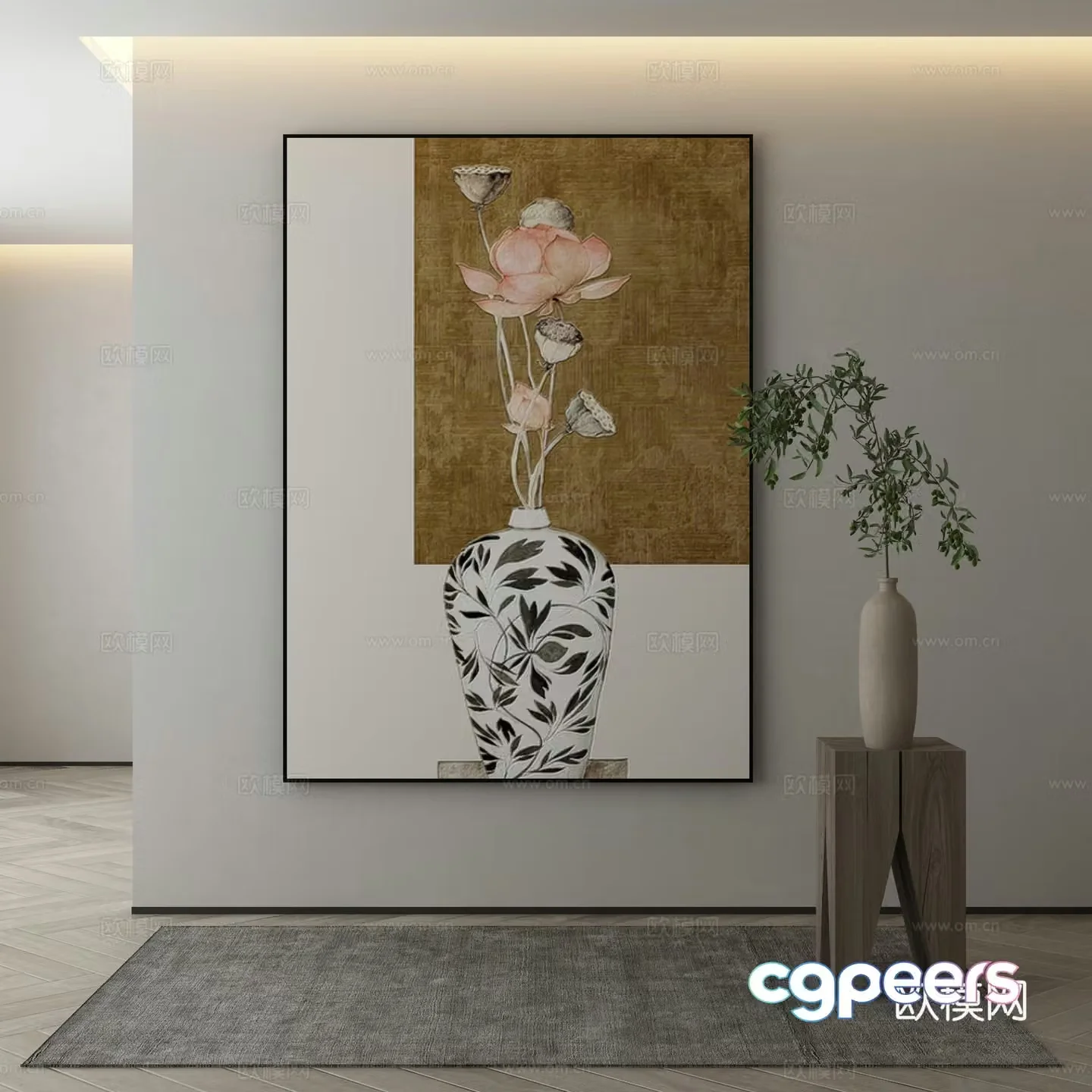 New Chinese style decorative painting vase oil painting 3d model
