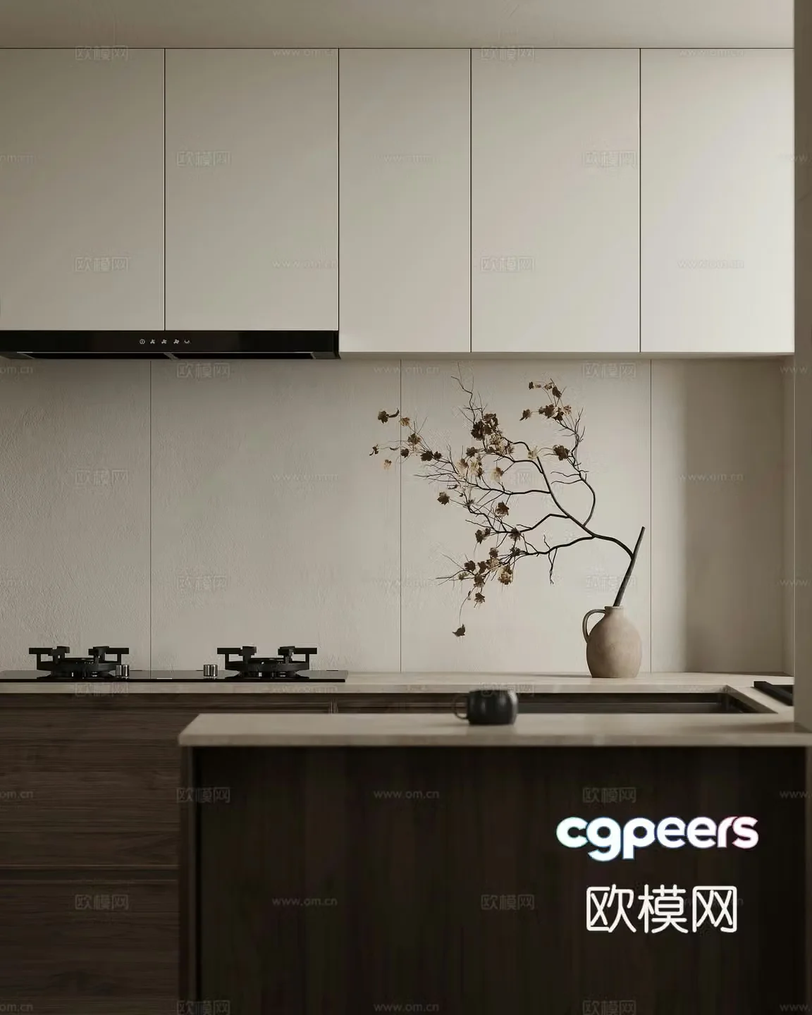 New Chinese style modern open kitchen Restaurant kitchen Semi-open kitchen Island kitchen Bar 3D model