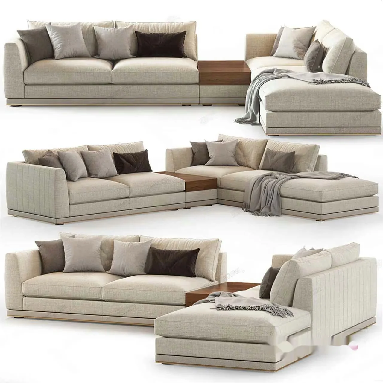 Modern Beige Sectional Sofa 3D Model – 19509 – VRAY Render