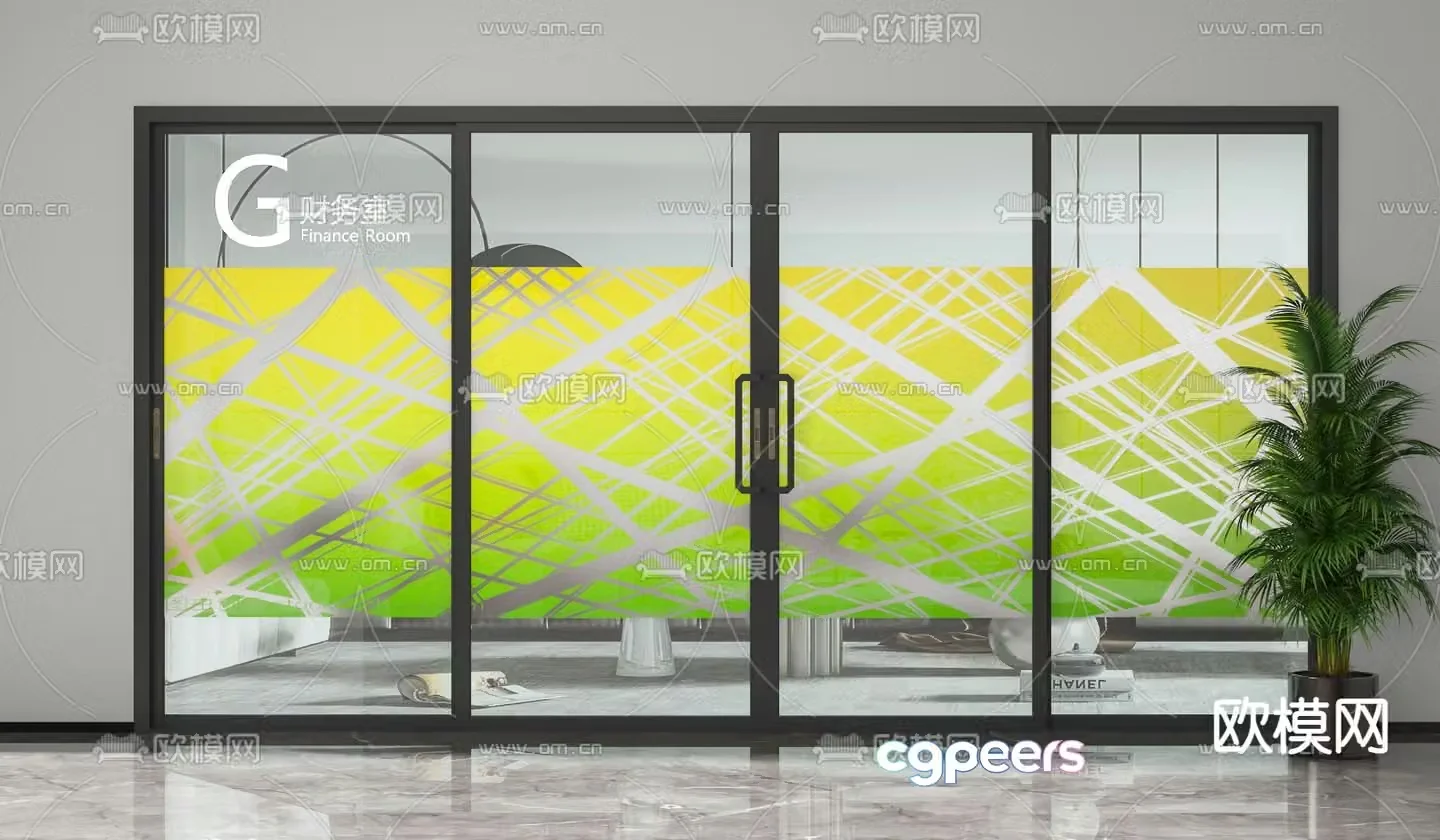 Office door glass door high compartment 3d model