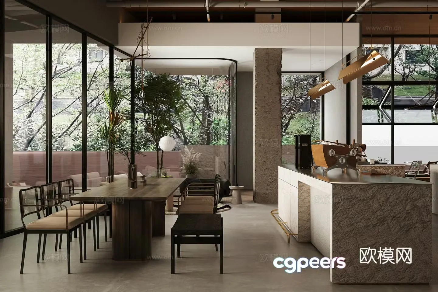 Industrial style cafe 3d model